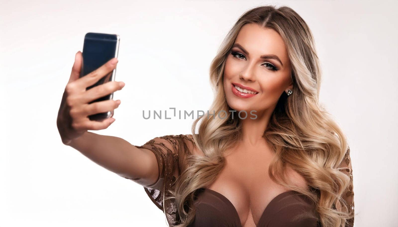 pretty young woman taking selfie, AI generated image