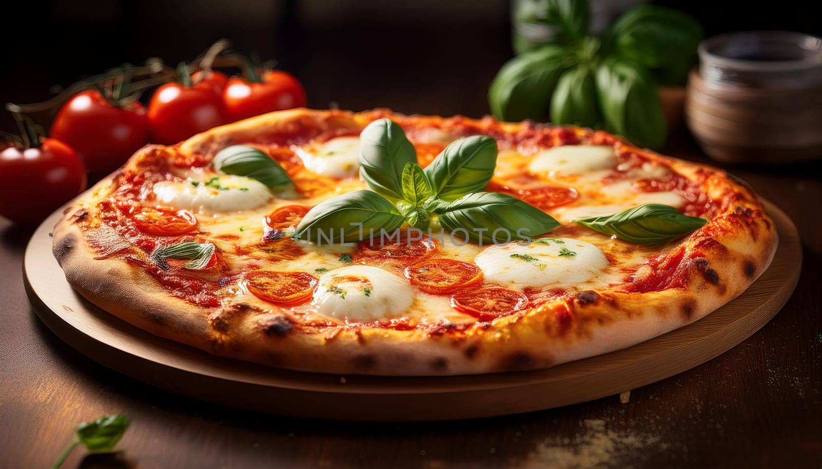 margherita pizza traditional Italian baked food, AI generated image