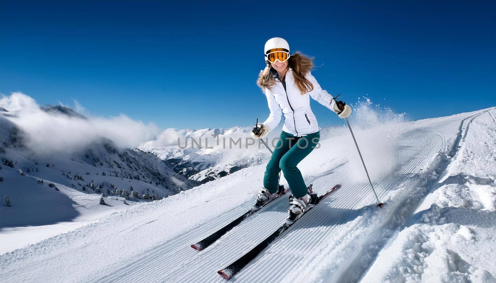 pretty young woman in the snow, AI generated image