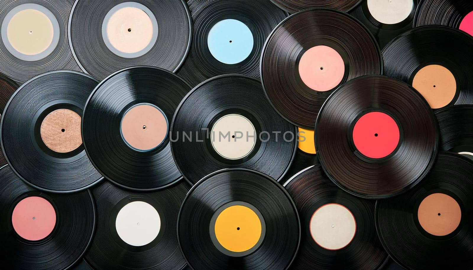 vinyl records backdrop full frame, AI generated image