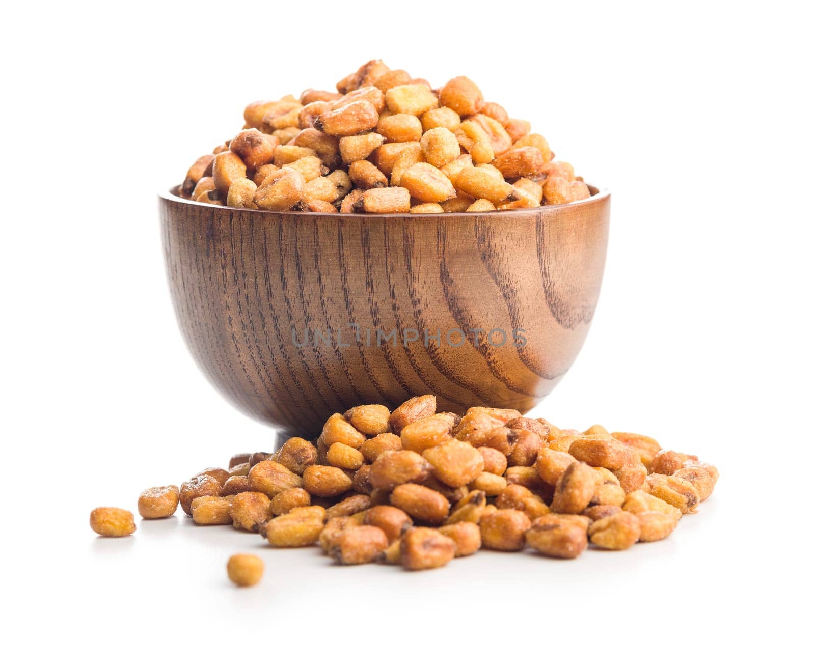 Roasted salted corn snack isolated on a white background.