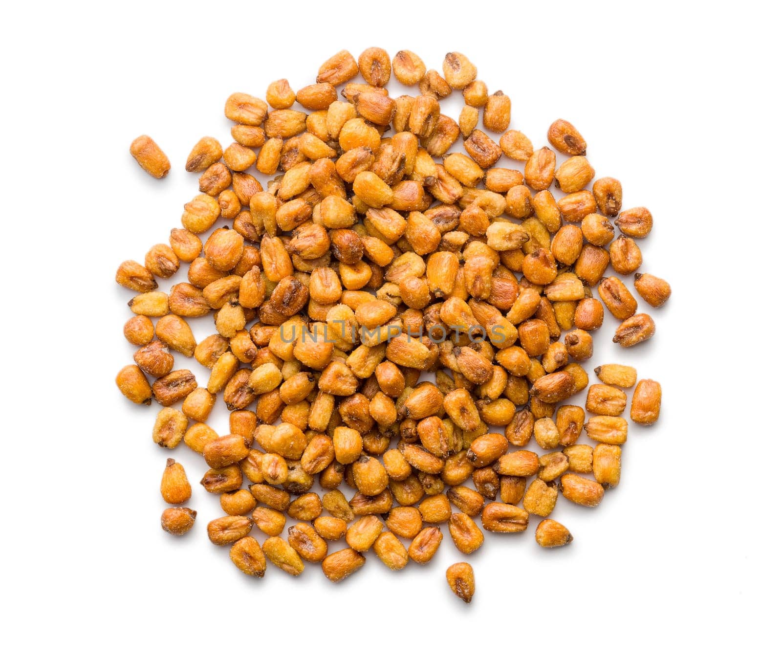 Roasted salted corn snack isolated on a white background.