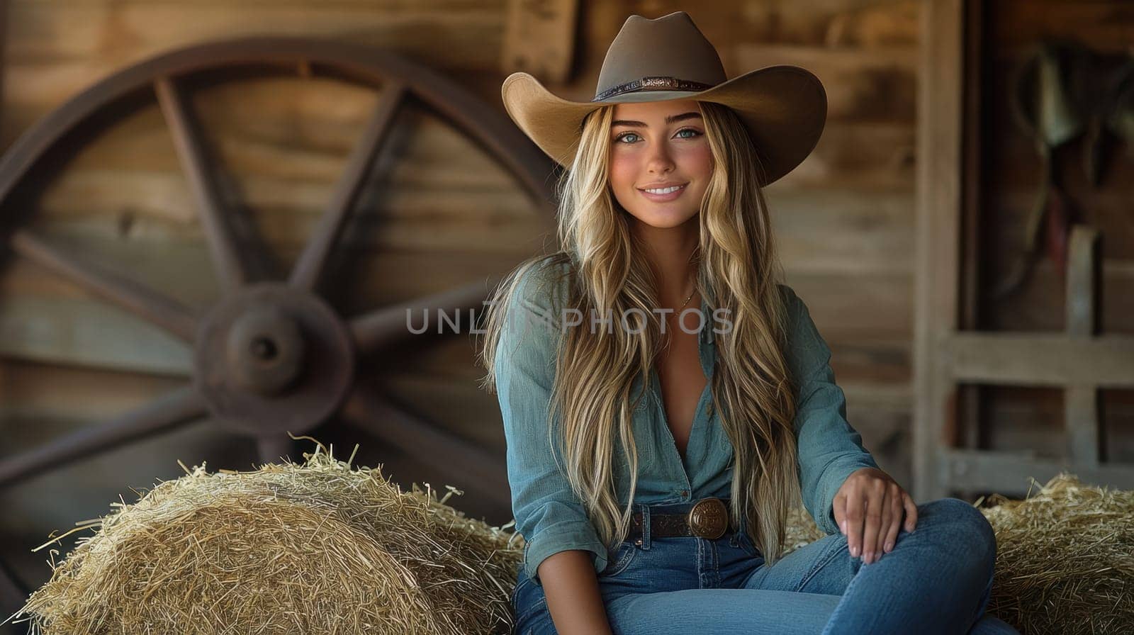 A beautiful cowgirl in jeans . AI generative.