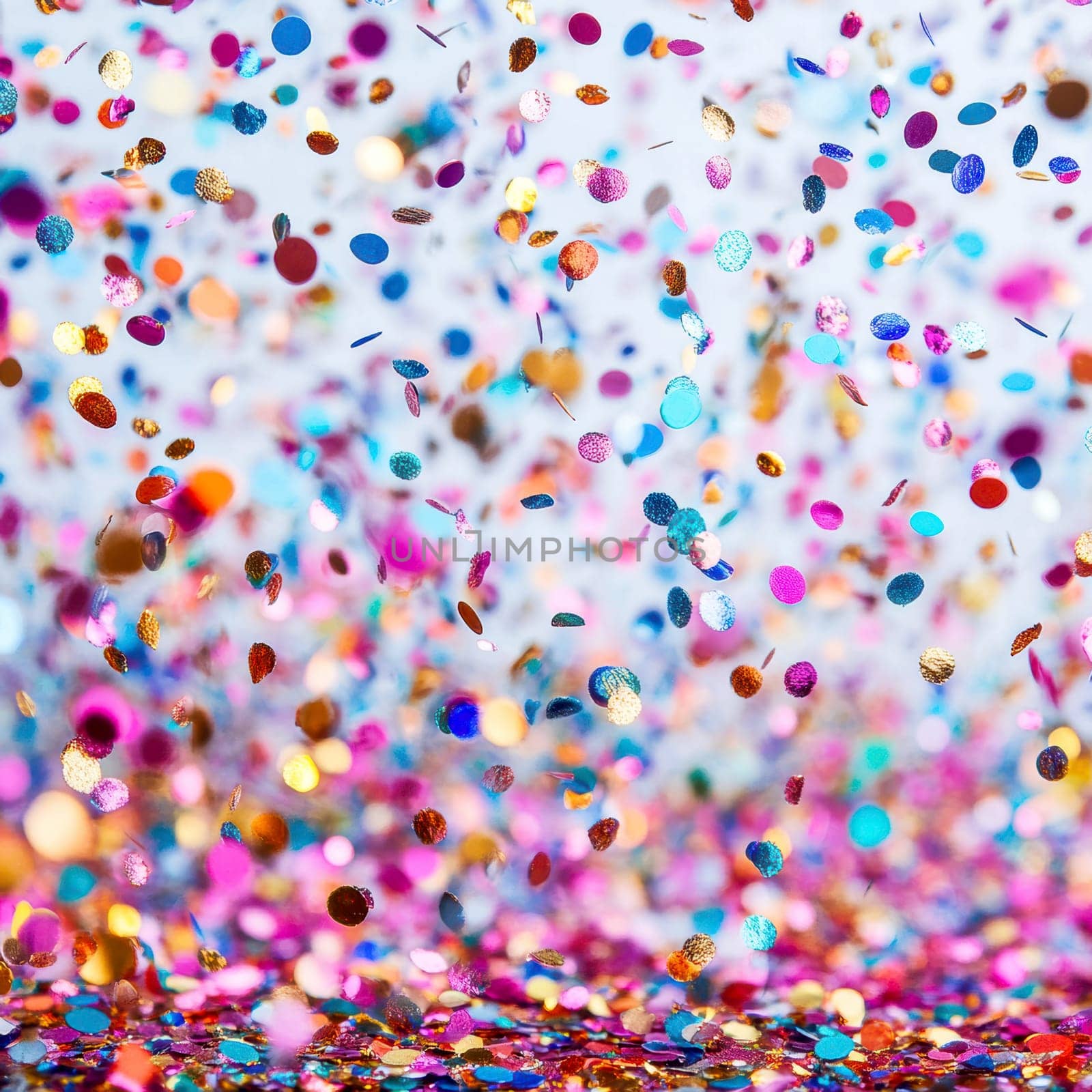 coloured confetti as a white New Year's background. AI generative.