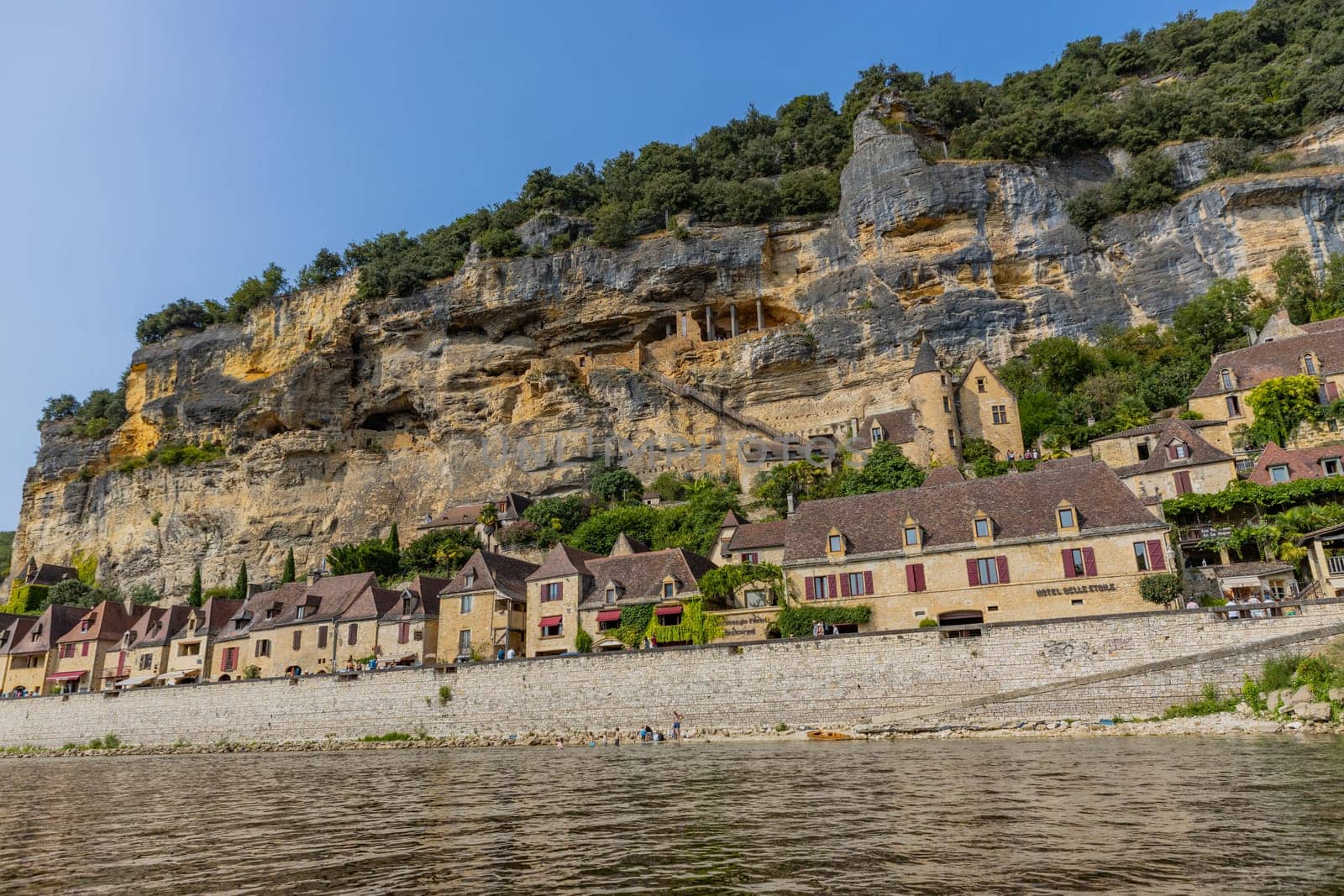La Roc Gageac  France: August 20  2024:Medieval river village of La Roc Gageac in the Dordogne region of France