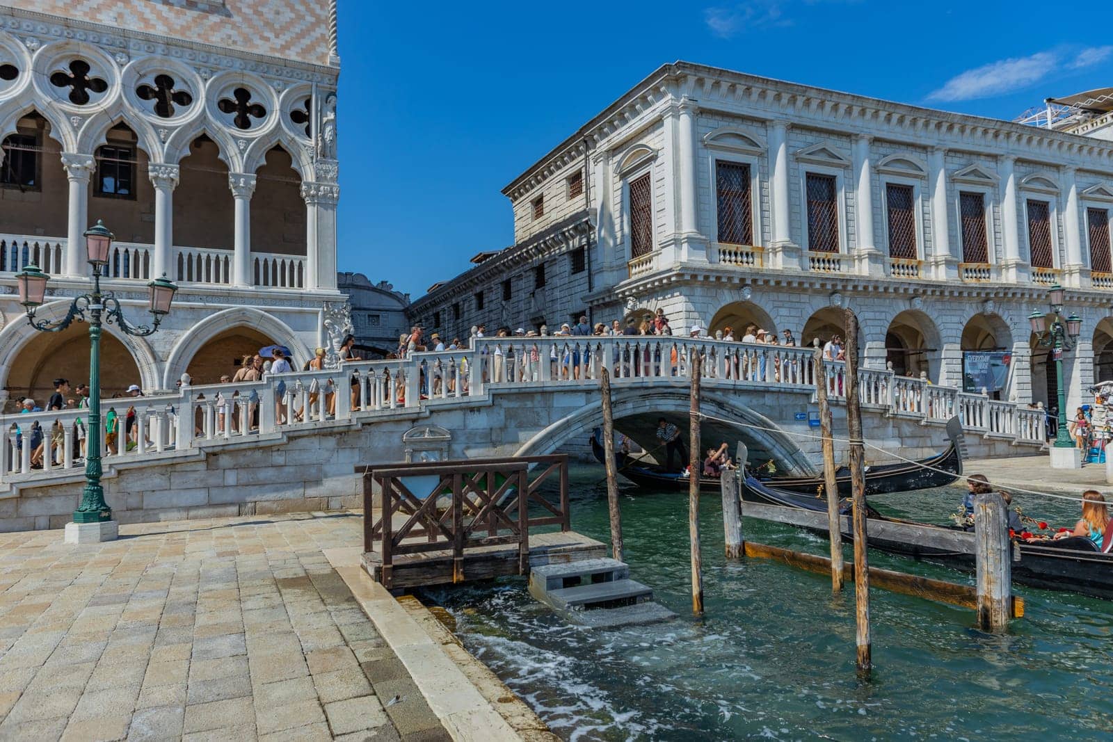 Venice, Italy - July 26, 2024: Palazzo Ducale from the lagoon in Venice, Italy. Formerly the residence of the Doge and now a museum, the palace is one of the main landmarks of the city