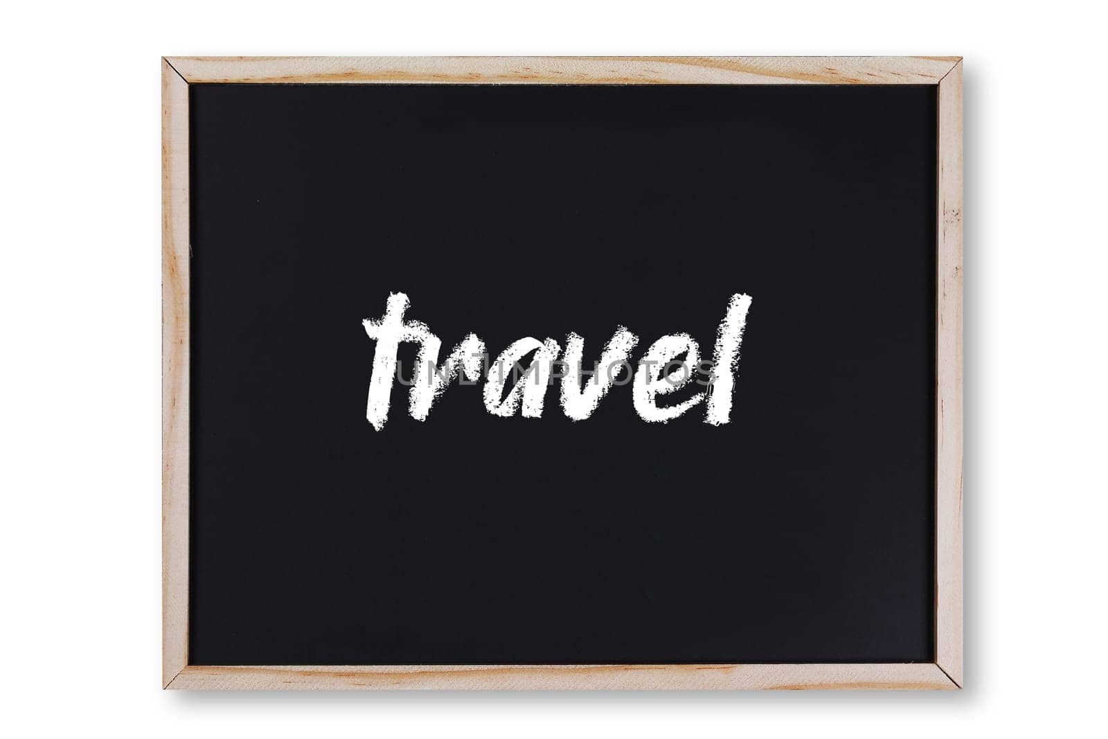 A travel word in chalk on chalkboard with clipping path to remove shadow