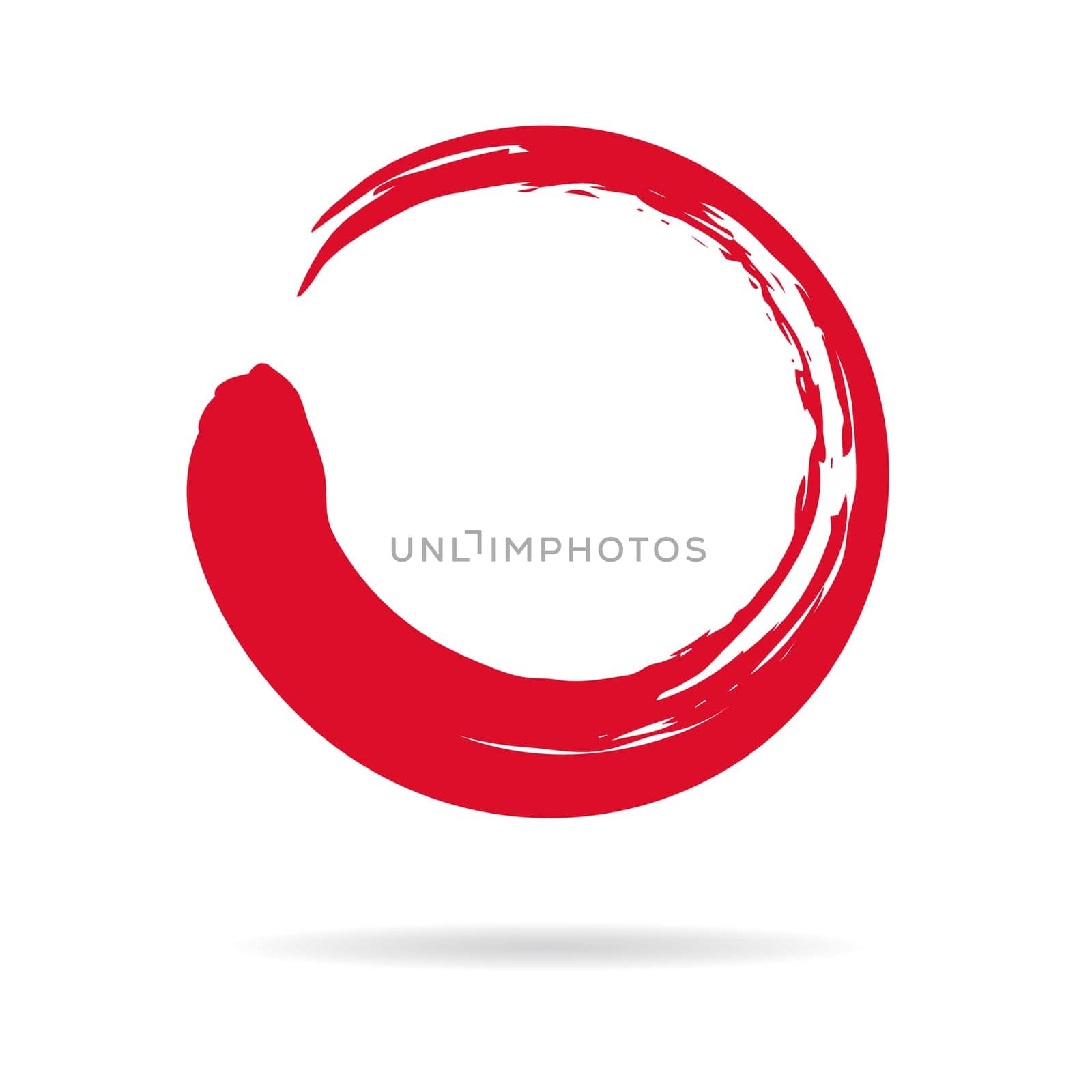 Hand painted grunge circle. Red round blob hand drawn with ink brush. Vector illustration
