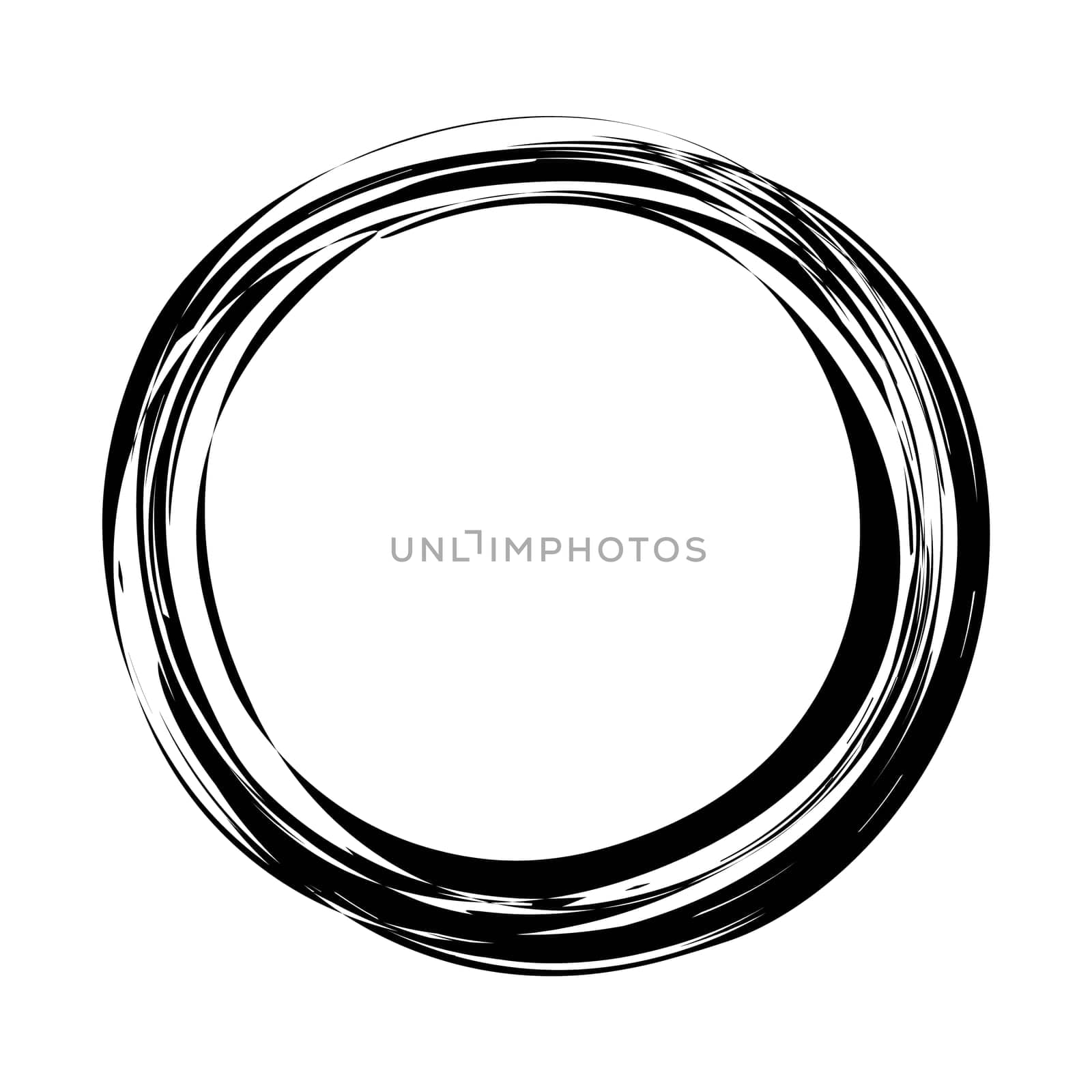 Grungy round scribble circle hand drawn with ink brush effect. Isolated on white background. Vector illustration
