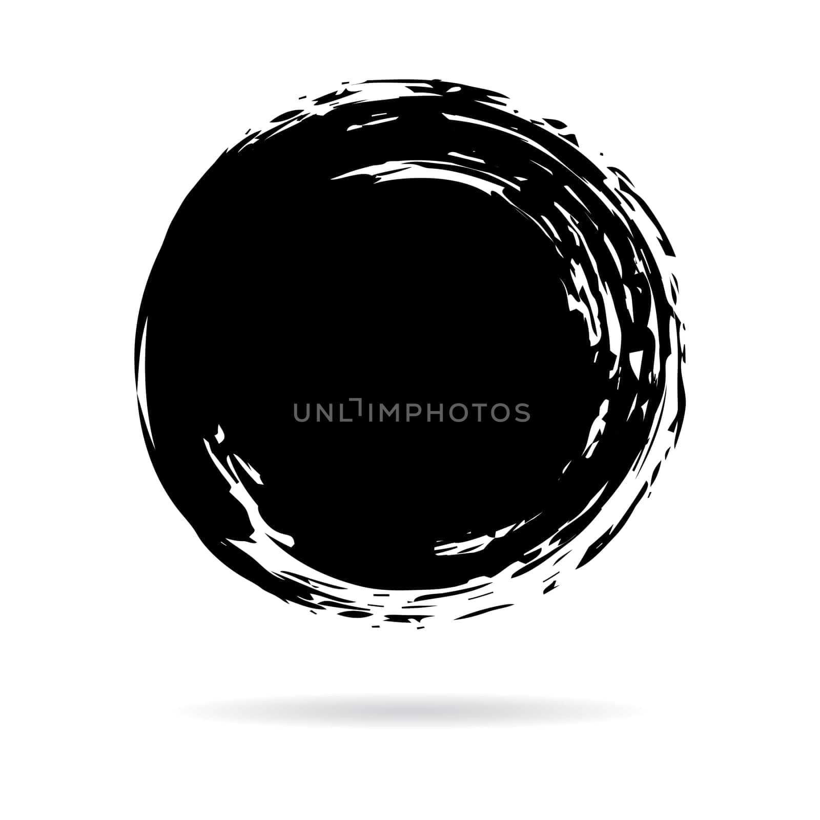 Hand painted grunge circle. Black round blob hand drawn with ink brush. Vector illustration