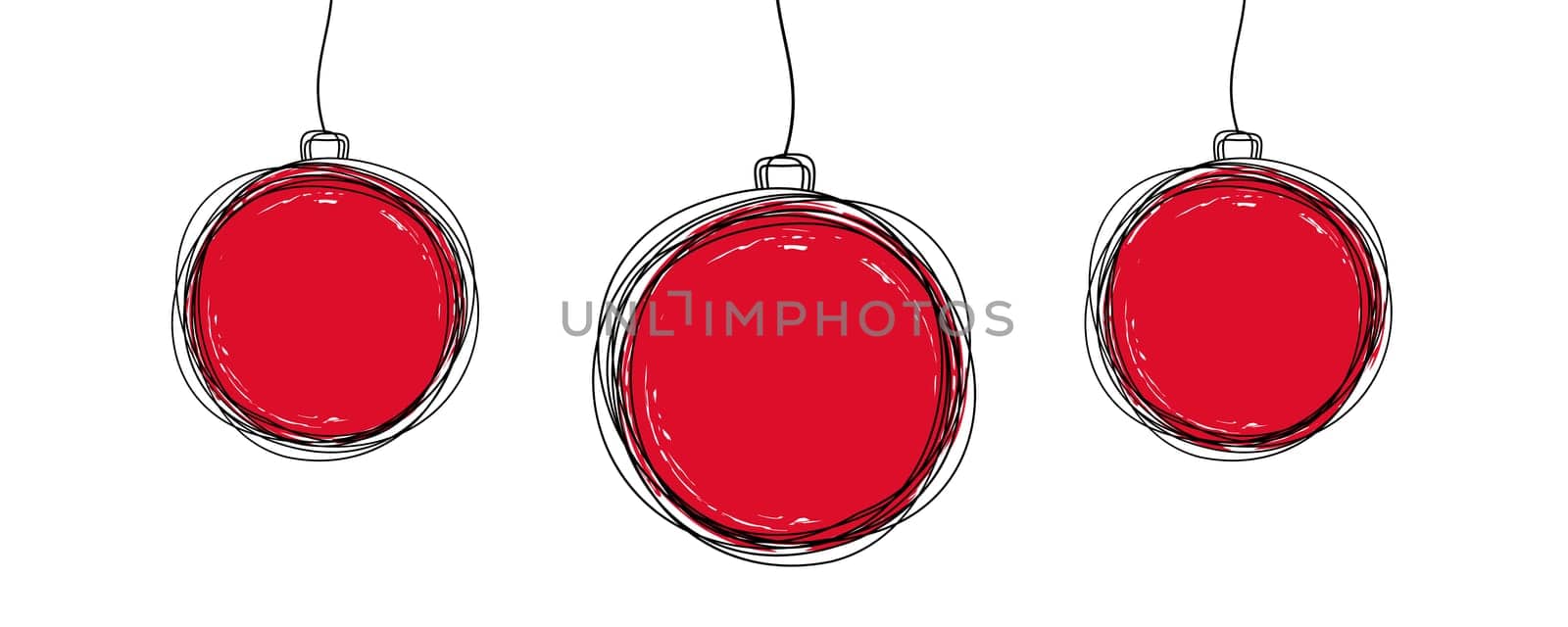 Hand drawn Christmas pine tree ball ornament hanging on a string, holiday card style with copy space. Vector illustration isolated on white background