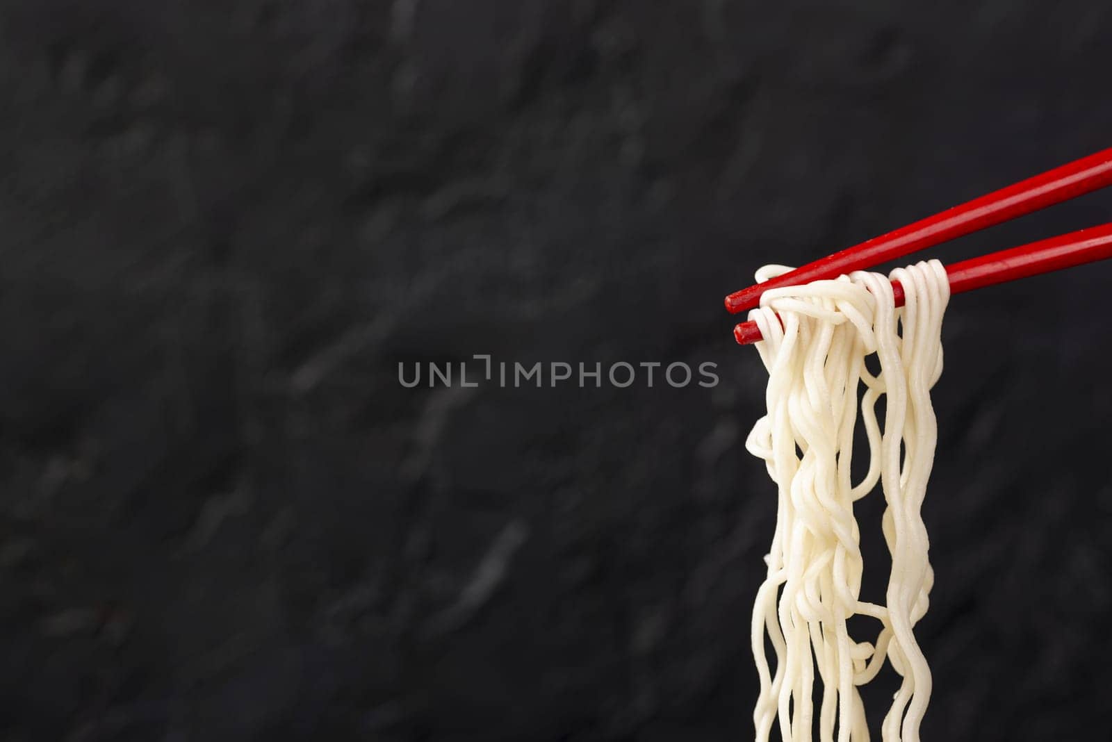 front view noodles chopsticks with copy space