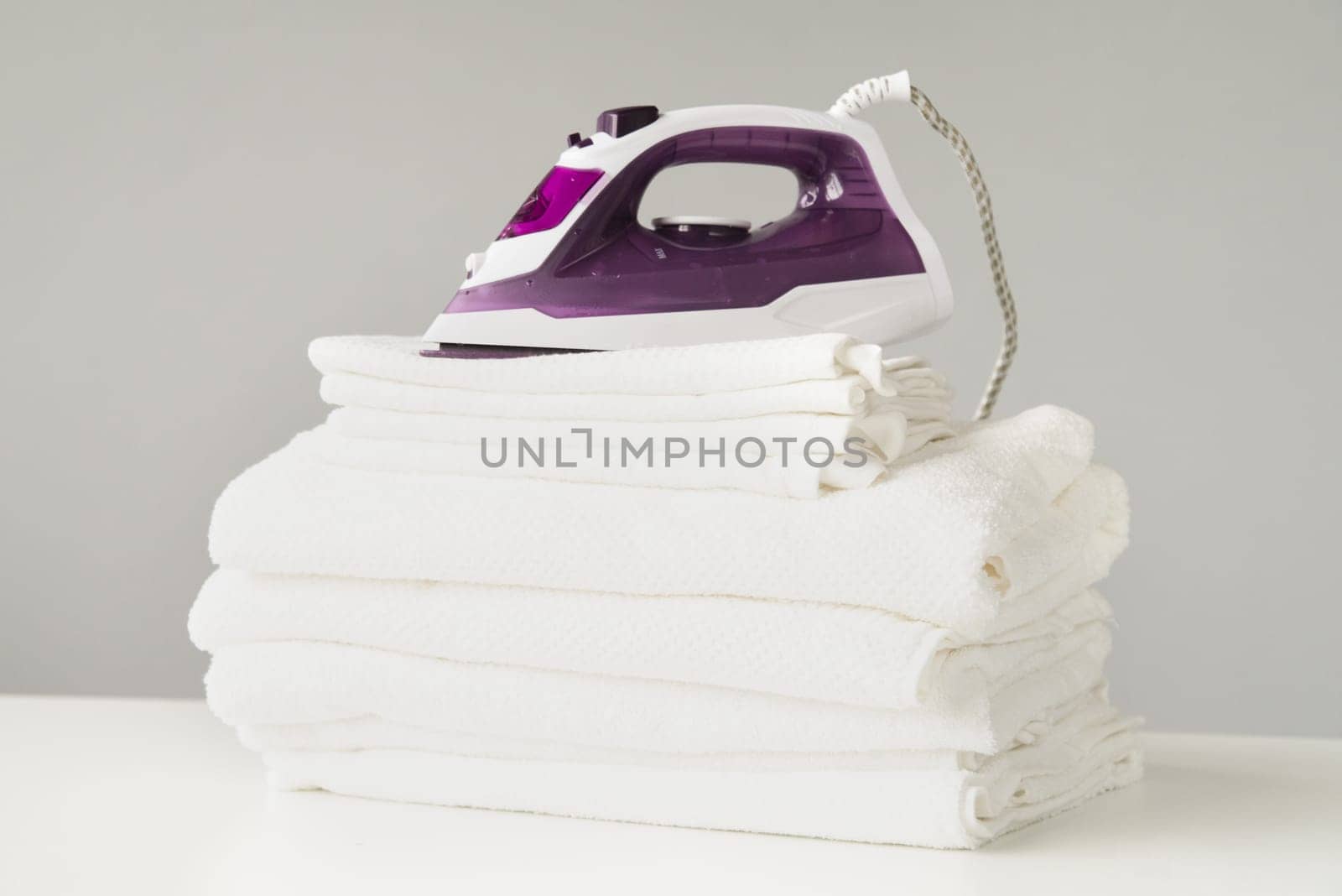 front view pile towels with iron