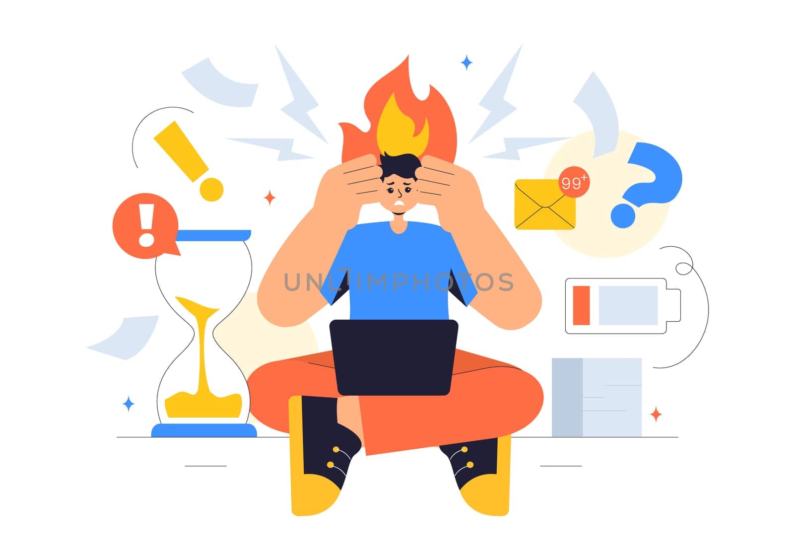 Work Burnout Prevention Vector Illustration Highlighting Emotional Burnout, Occupational Health, and Workplace Safety Concepts in a Flat Background