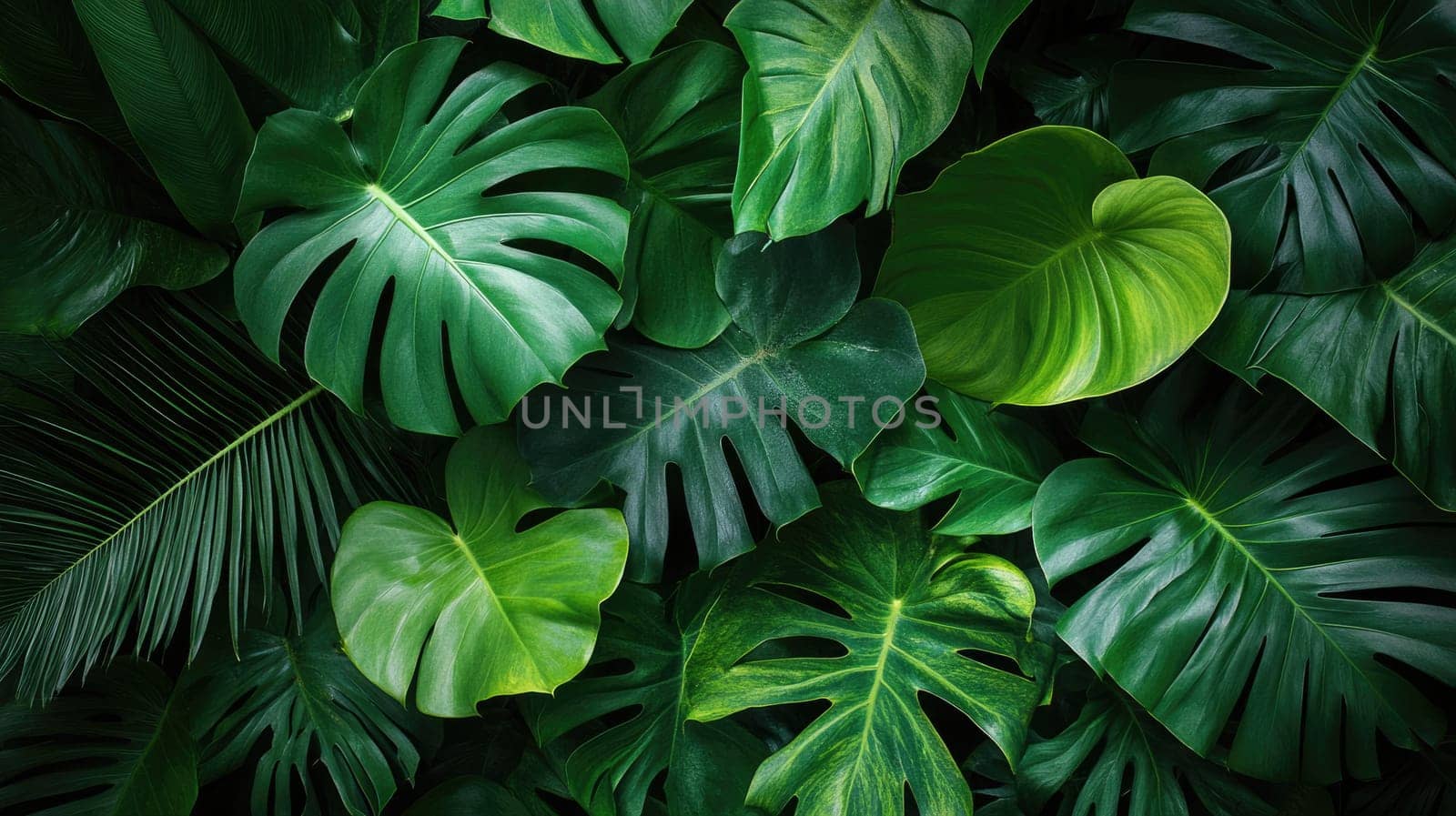 Tropical green leaves background creating a natural pattern