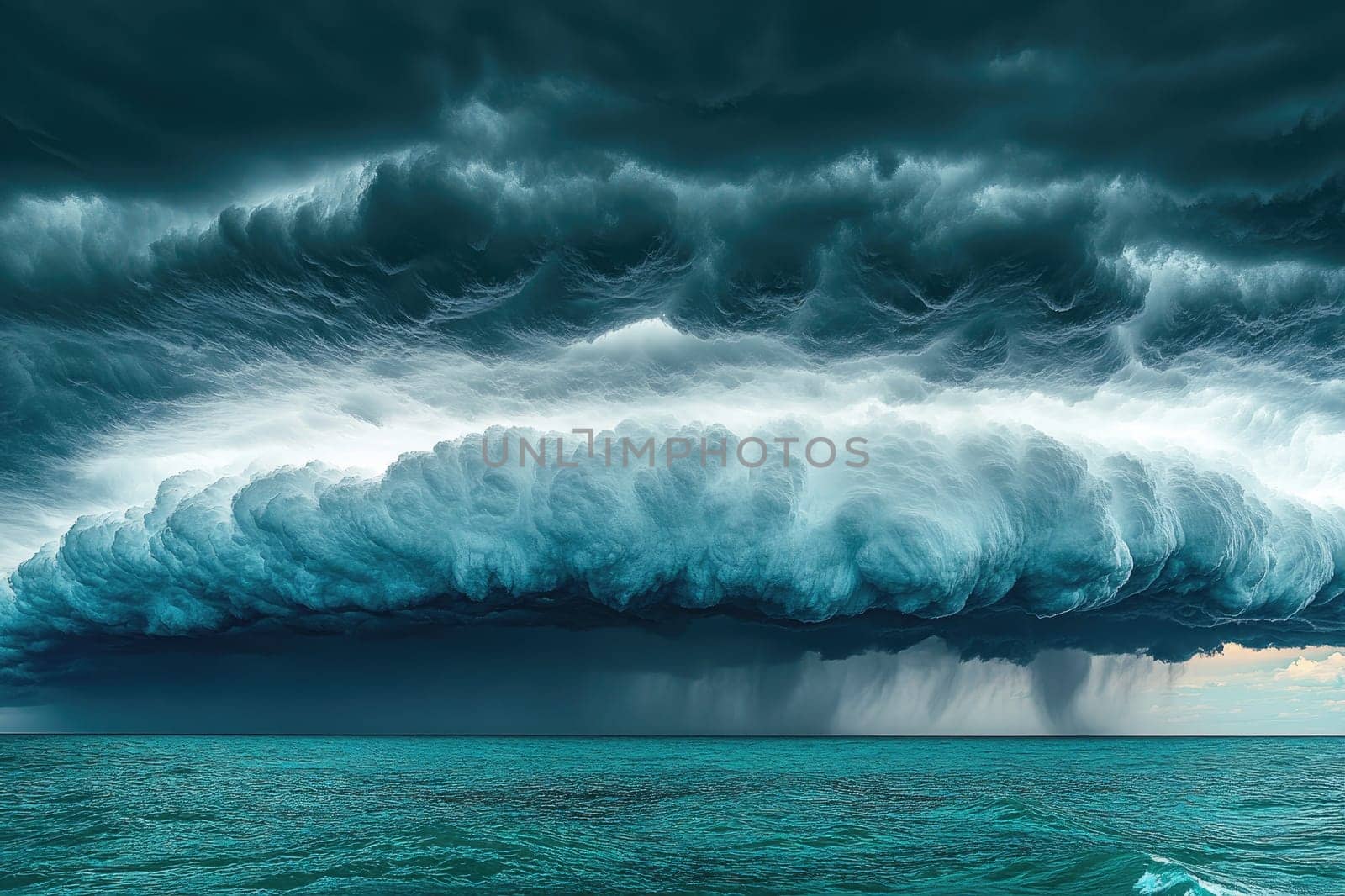 Massive storm front is gathering over a vast ocean, bringing with it the threat of heavy rain and strong winds
