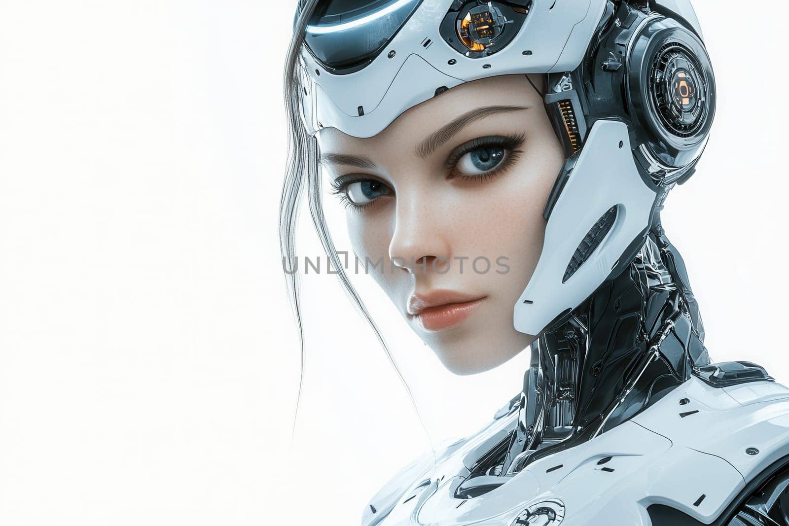 Portrait of a powerful and confident female ai robot showcasing advanced technology and futuristic design