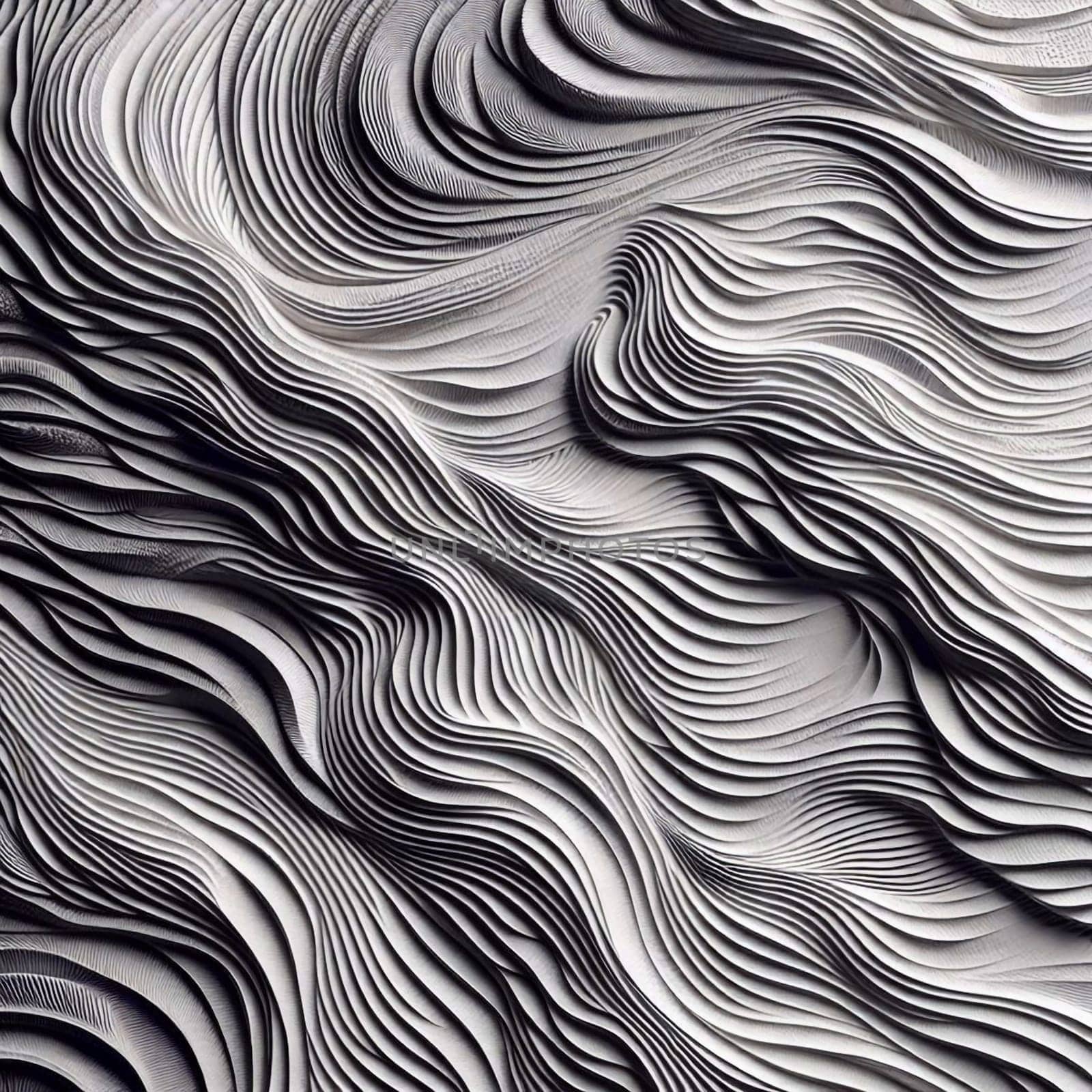 An abstract image with a textured, undulating surface in shades of gray and white, resembling carved stone or fabric. High quality AI-generated photo.