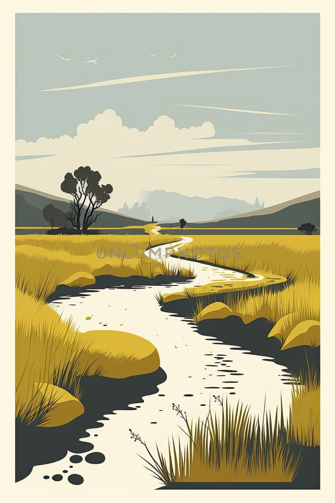 Marshland - Minimalistic flat design - AI generated