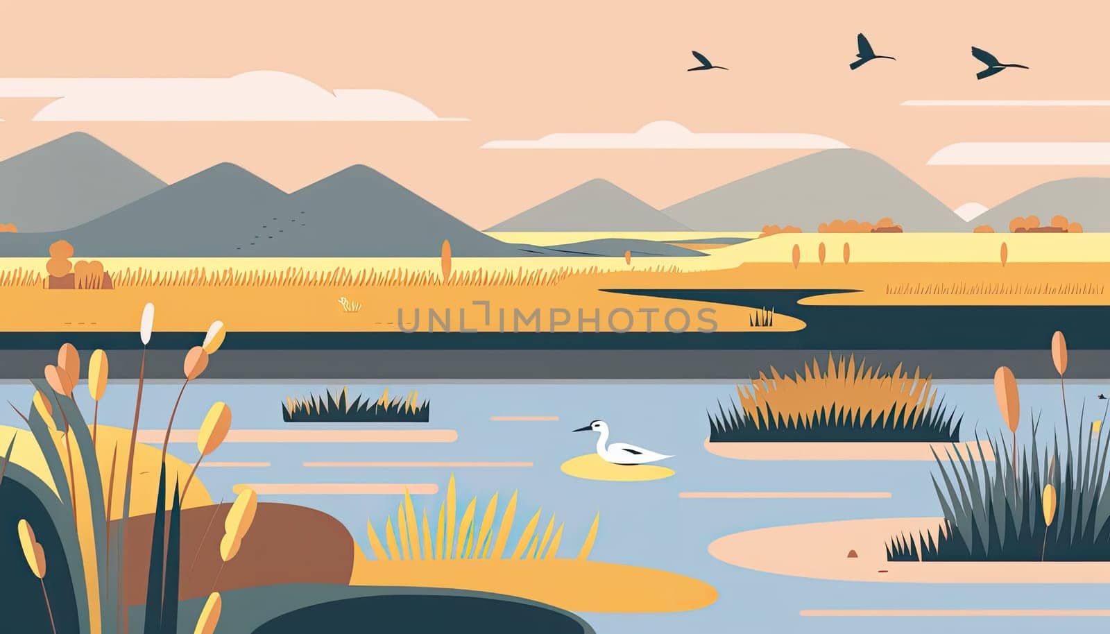 Marshland - Minimalistic flat design - AI generated