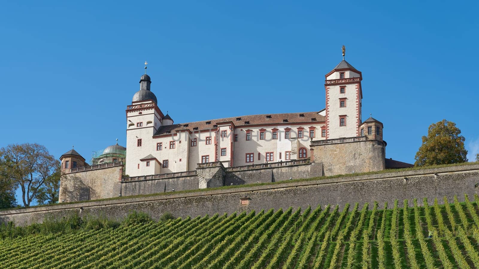 The historic Marienberg fortress surrounded by vineyards above the city of Wuerzburg on the River Main in Germany