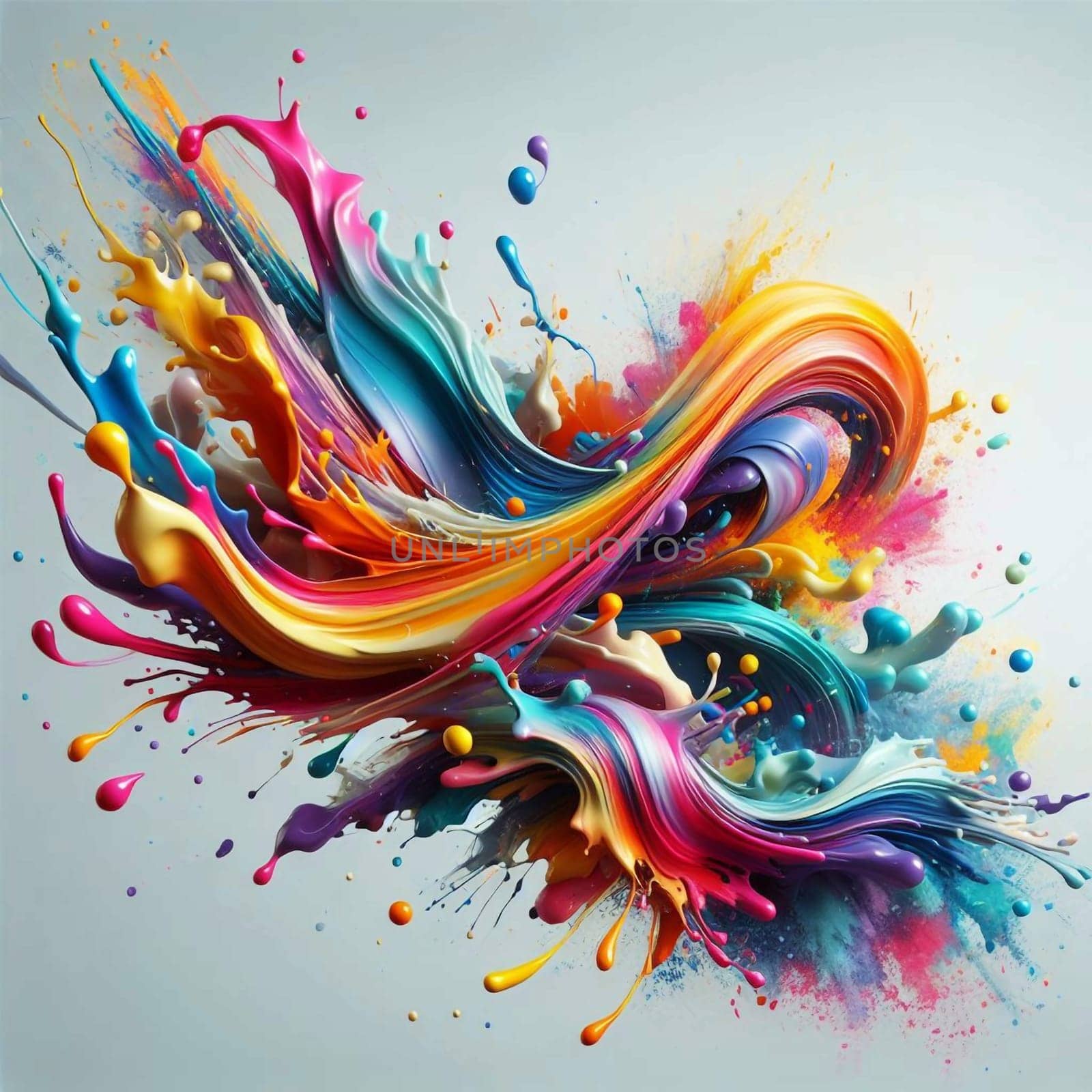 An abstract image of vibrant, swirling paint in various colors, creating a dynamic and energetic composition. High quality AI-generated photo.