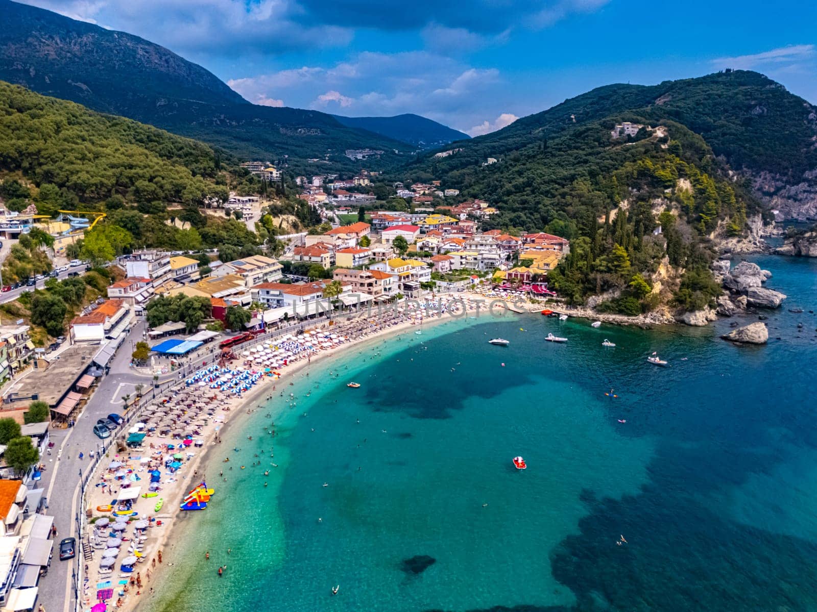 Aerial view of Parga, in the region of Preveza in Epirus, Greece.