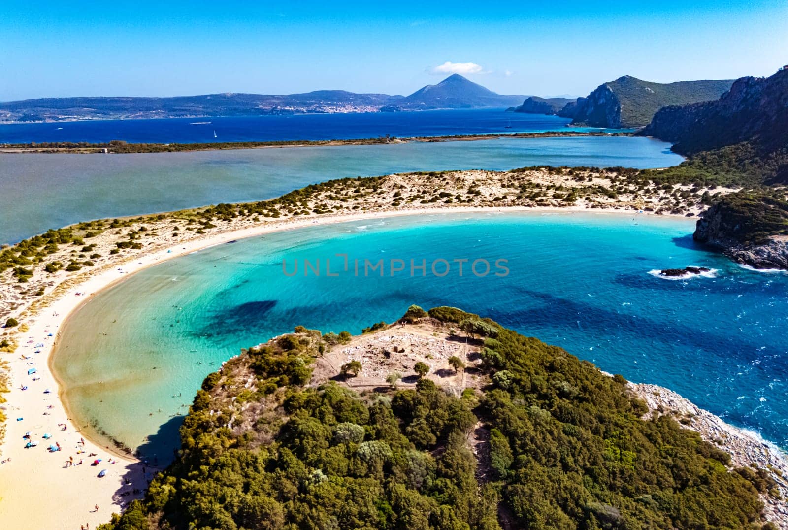 View of Voidokilia Beach, in Messinia, Greece.