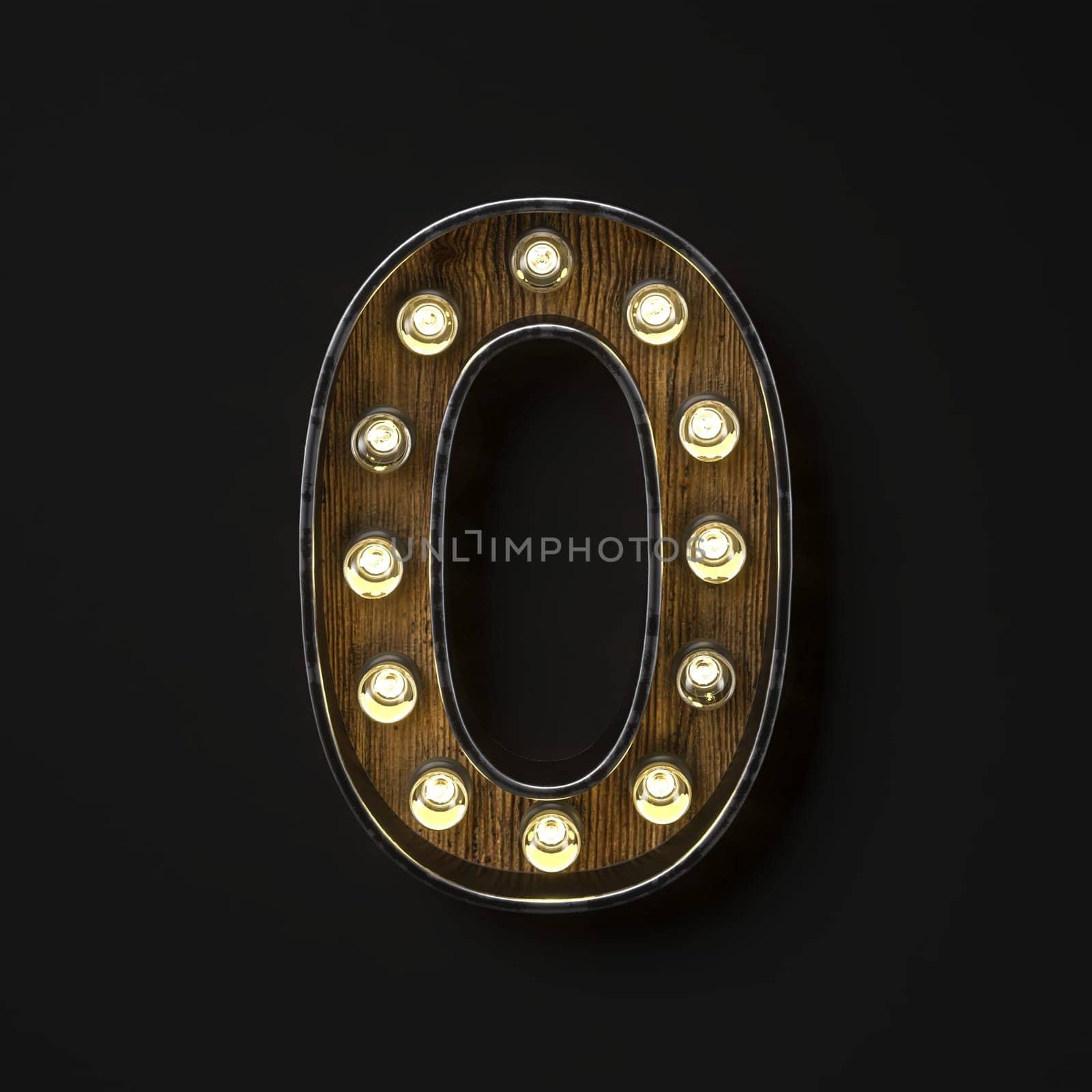 Light bulb glowing Number 0 ZERO 3D rendering illustration isolated on black background