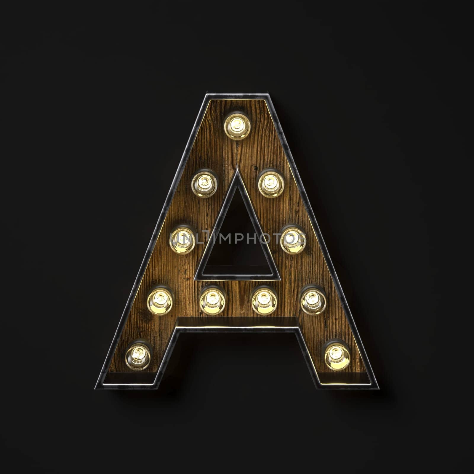 Light bulb glowing Letter A 3D rendering illustration isolated on black background