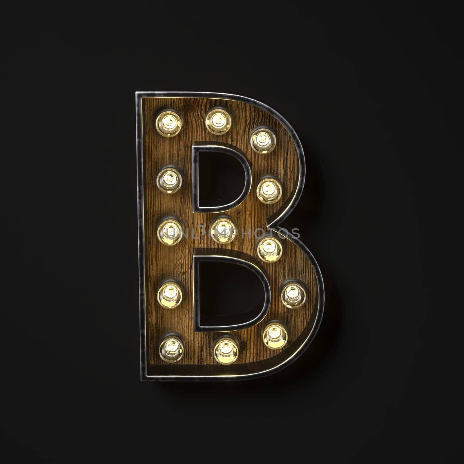 Light bulb glowing Letter B 3D rendering illustration isolated on black background
