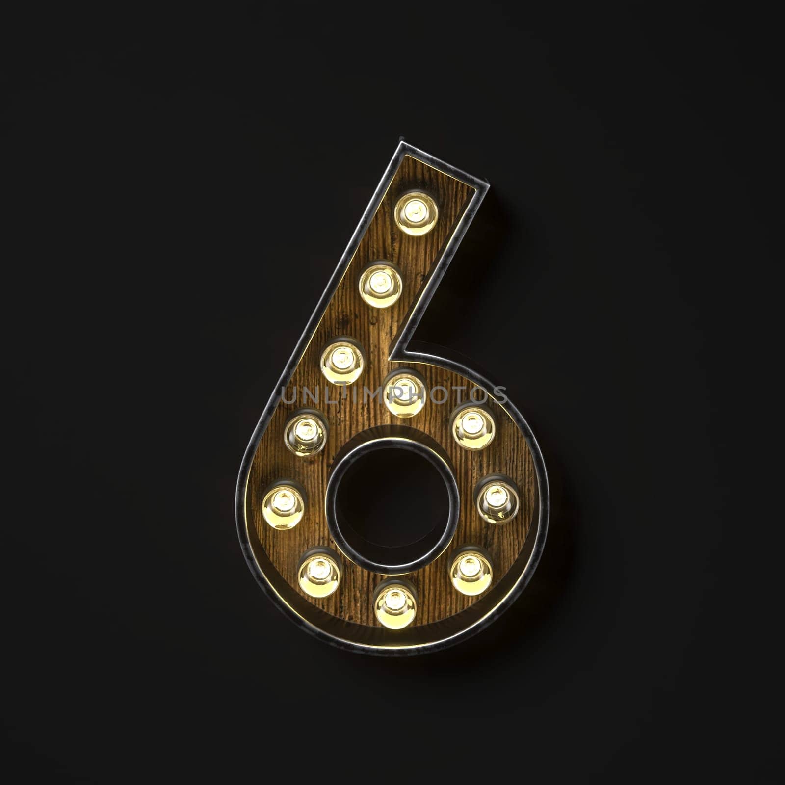 Light bulb glowing Number 6 SIX 3D rendering illustration isolated on black background