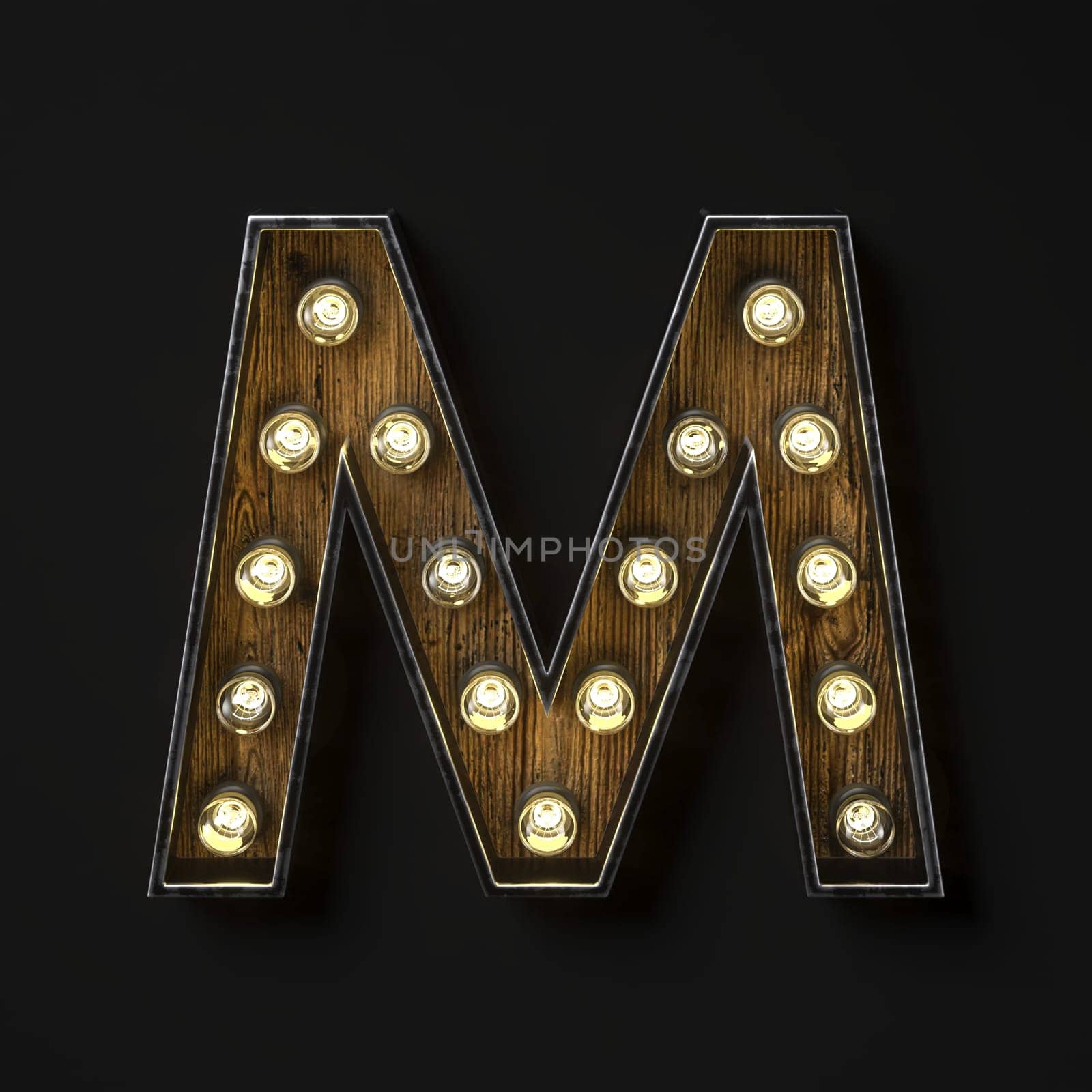 Light bulb glowing Letter M 3D rendering illustration isolated on black background