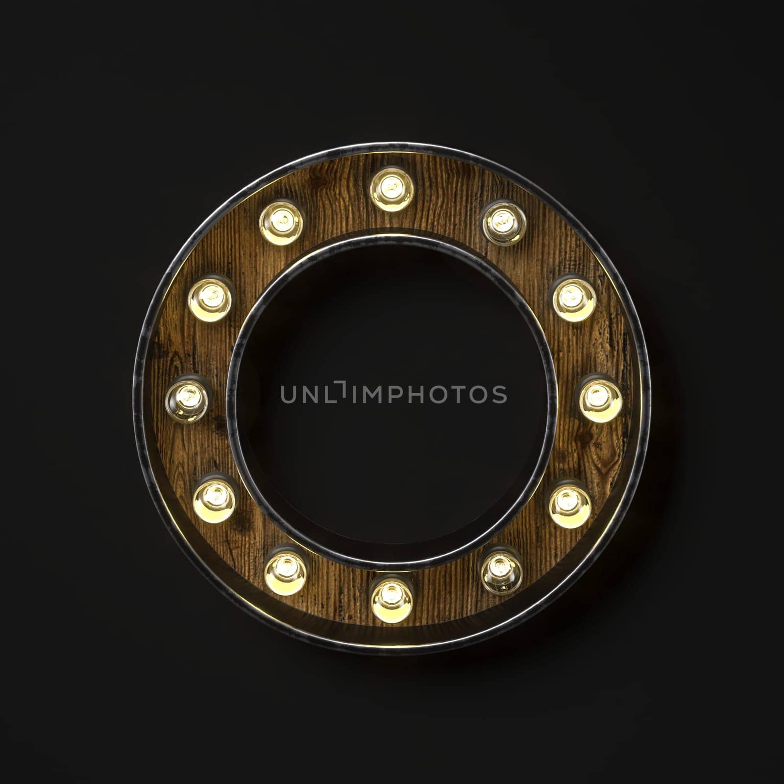 Light bulb glowing Letter O 3D rendering illustration isolated on black background
