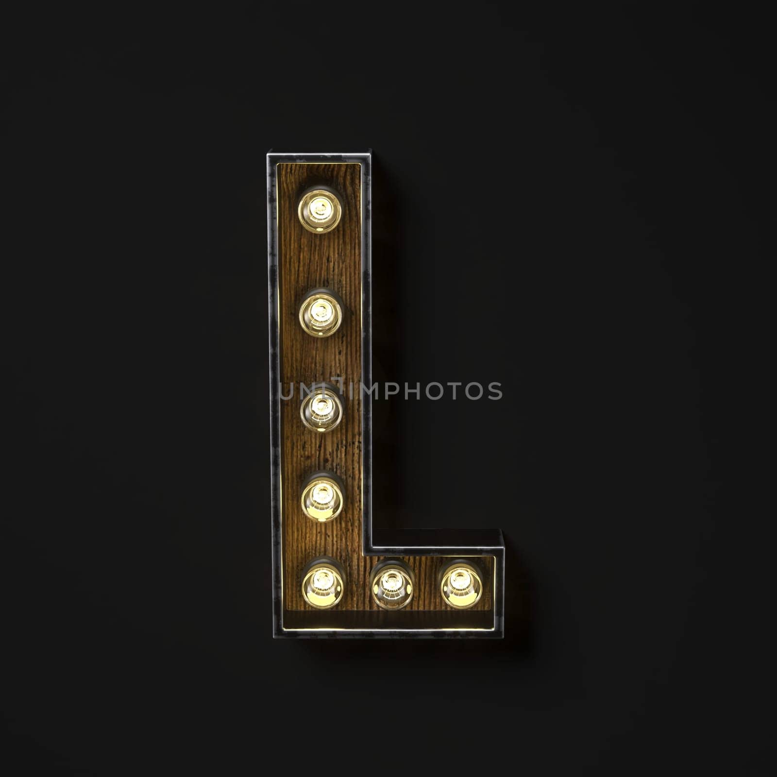 Light bulb glowing Letter L 3D rendering illustration isolated on black background