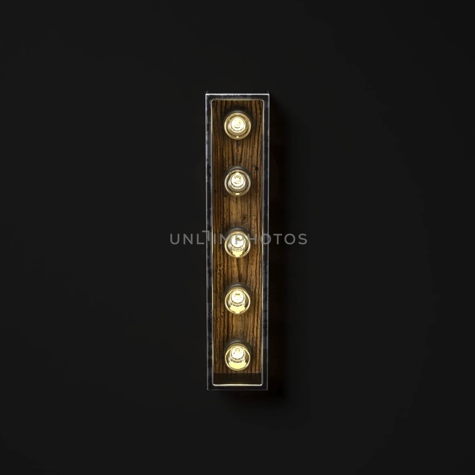 Light bulb glowing Letter I 3D rendering illustration isolated on black background