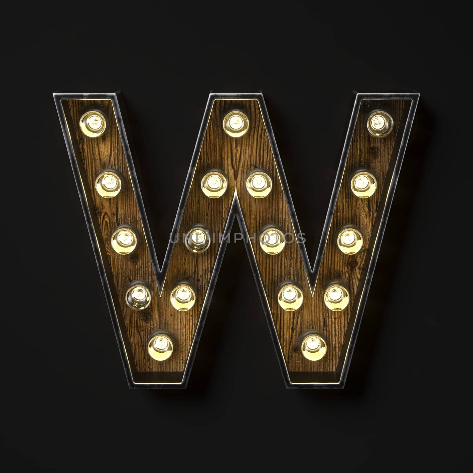 Light bulb glowing Letter W 3D rendering illustration isolated on black background
