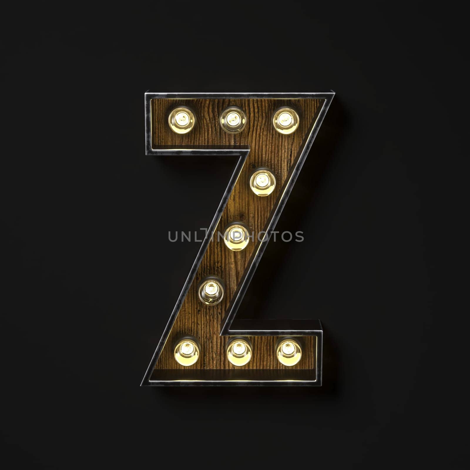 Light bulb glowing Letter Z 3D rendering illustration isolated on black background