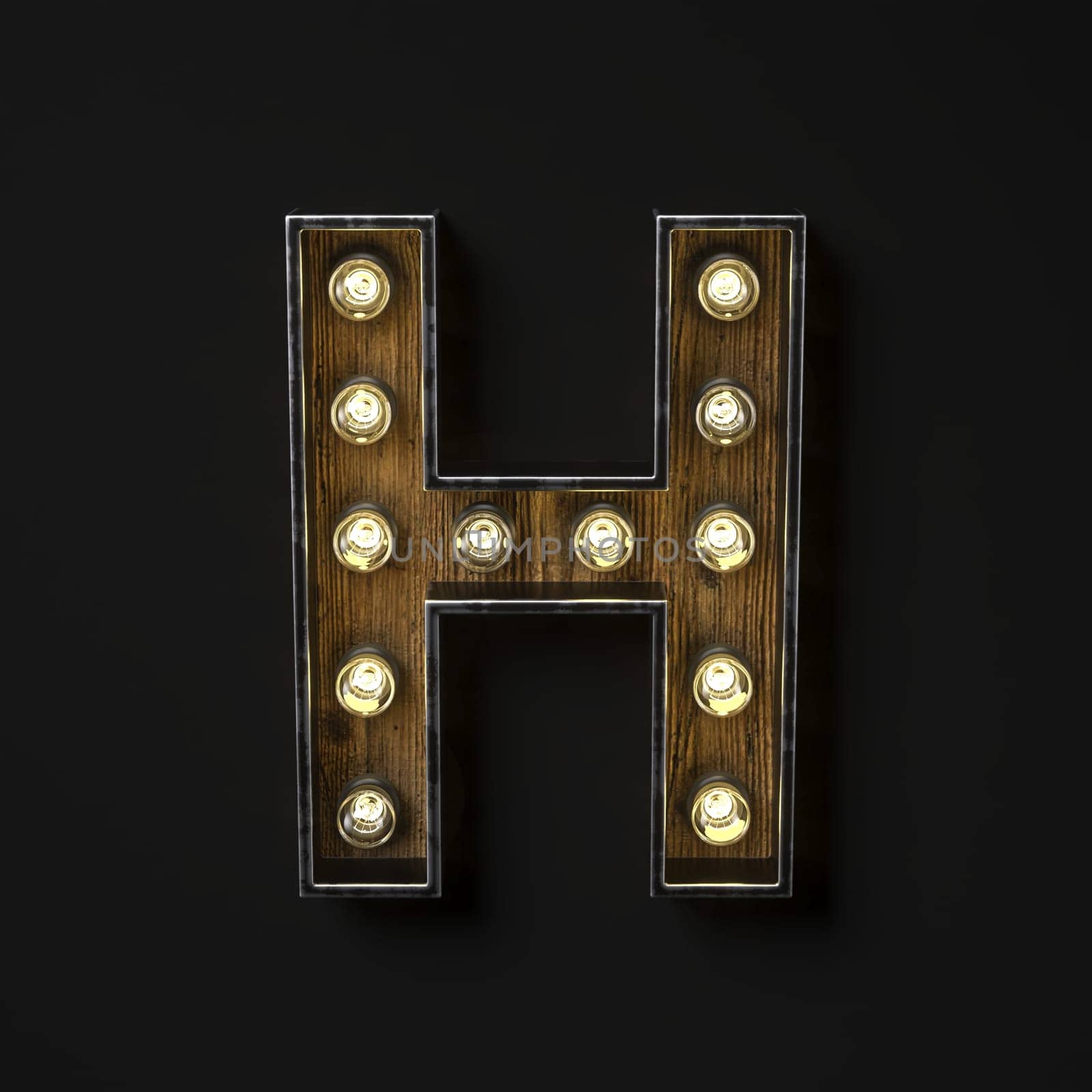 Light bulb glowing Letter H 3D rendering illustration isolated on black background