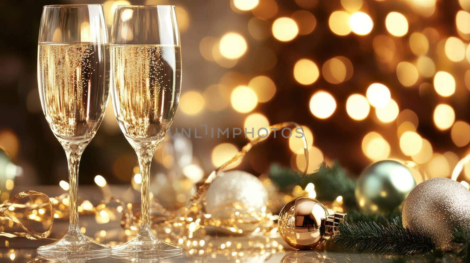 Two elegant glasses filled with sparkling beverage stand ready for a festive toast.