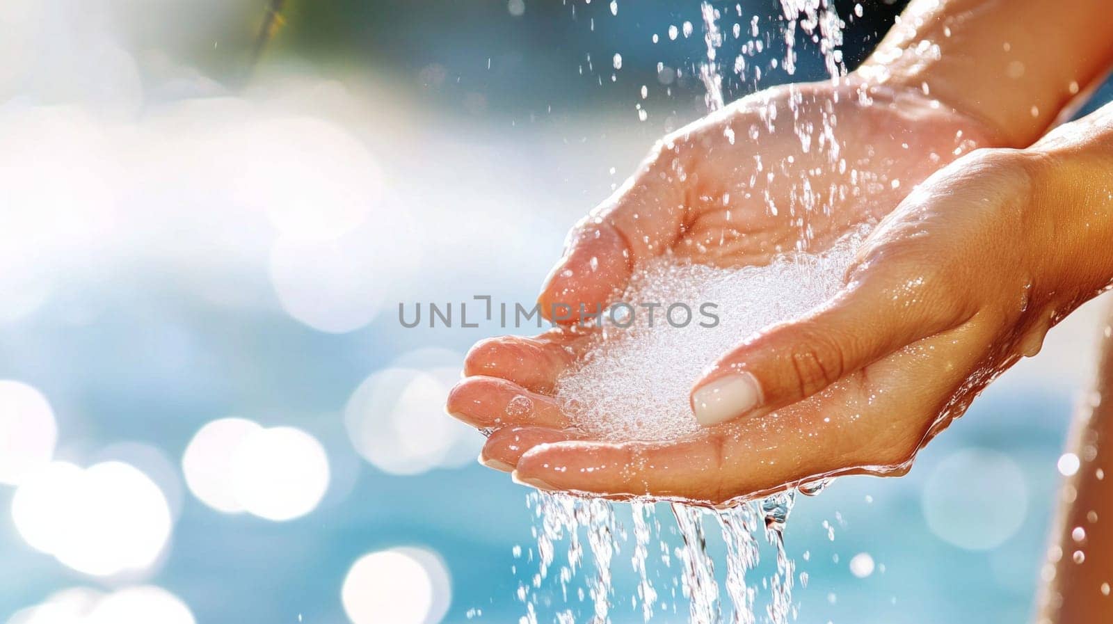 Close-up of hands with foam and water pouring on them. Hands are clean and protected, symbolizing hygiene as a key part of preventing colds.