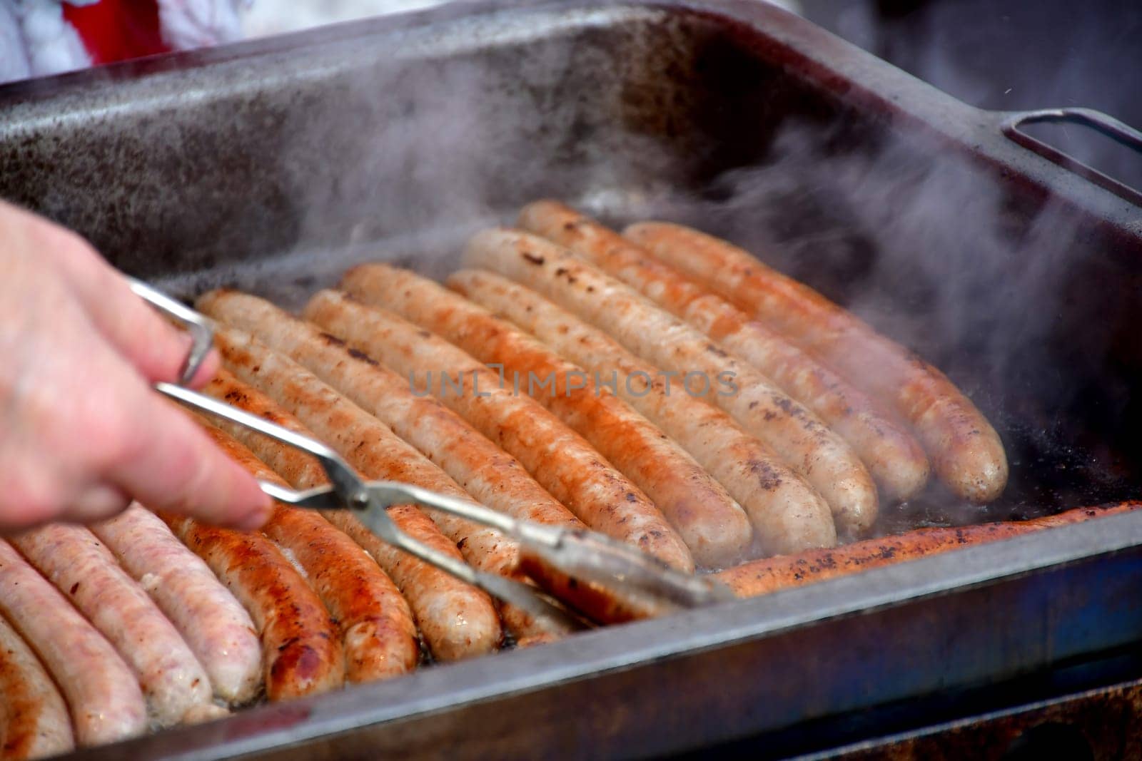 barbecue with Bratwurst on a German Christmas market