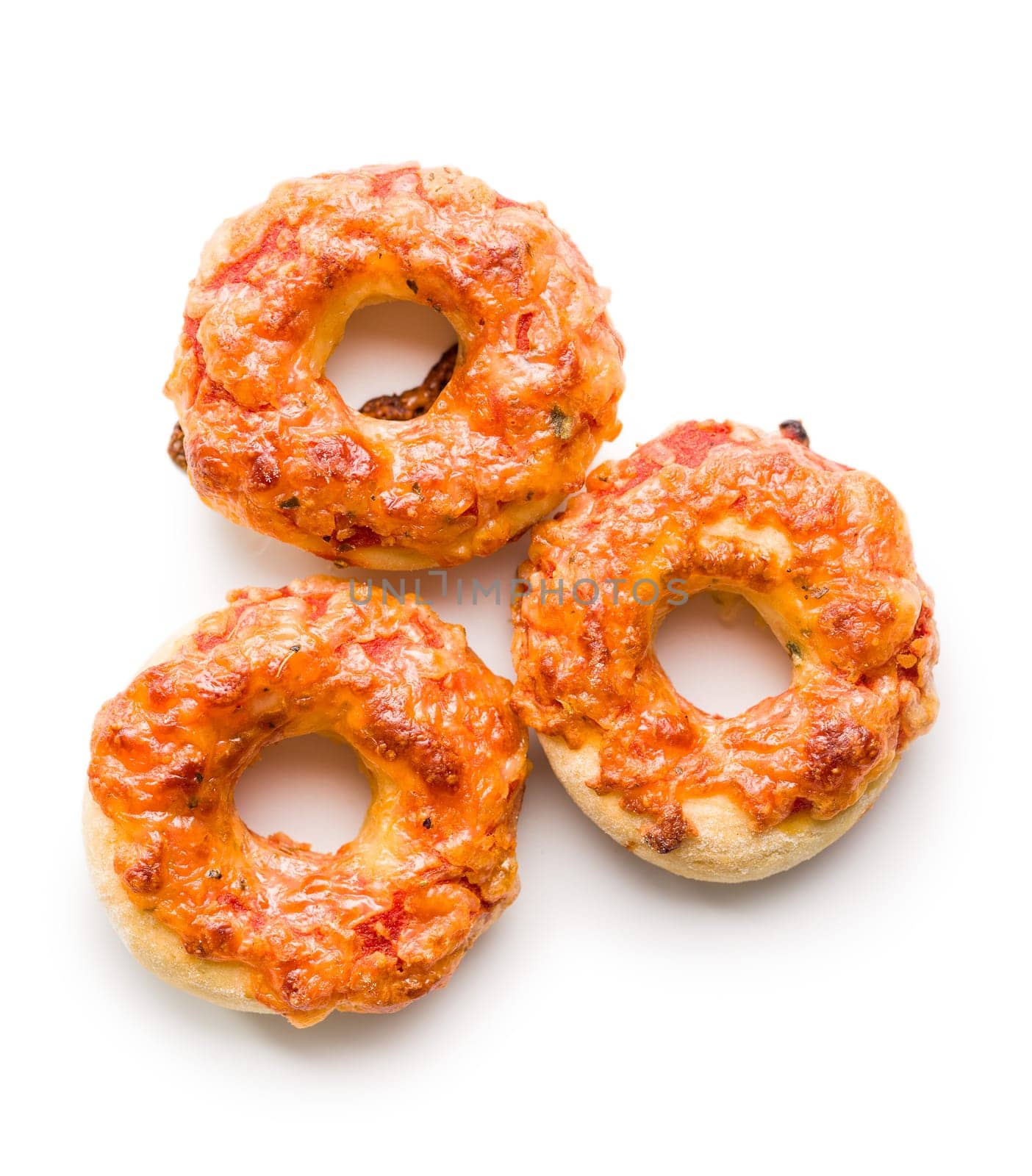 Mini pizza bagels isolated on a white background.