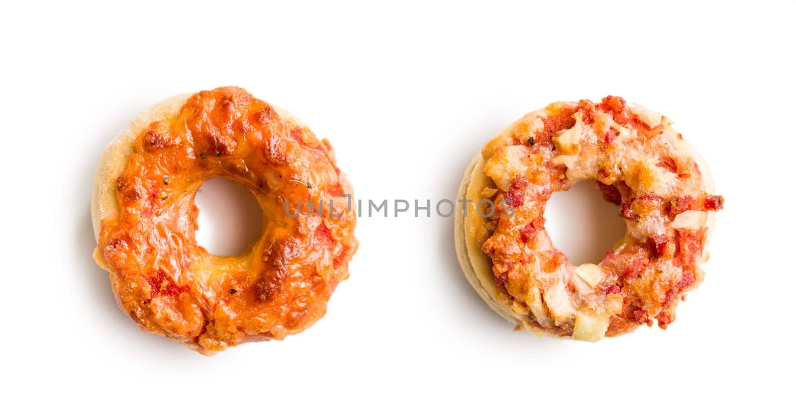 Mini pizza bagels isolated on a white background.