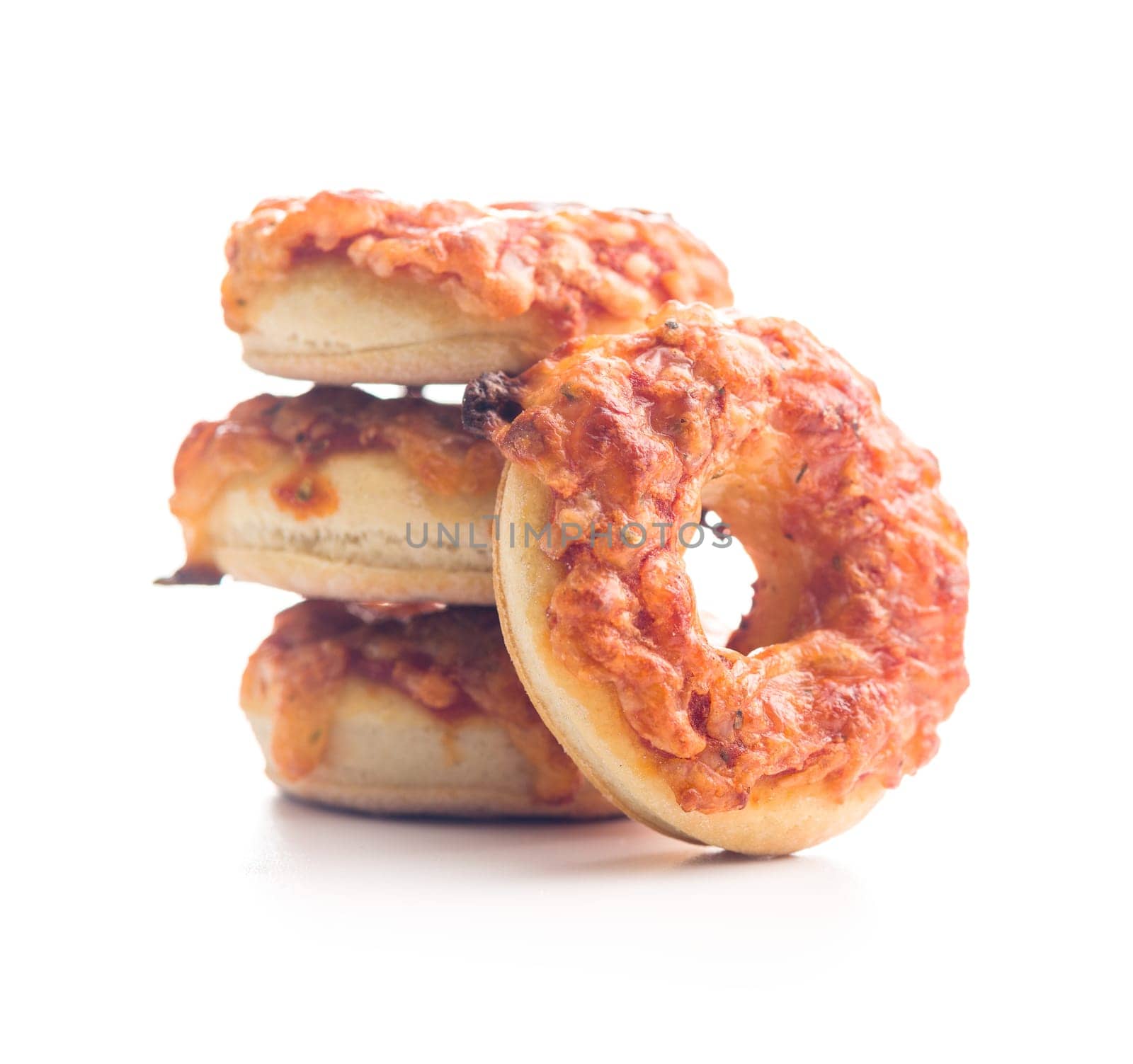 Mini pizza bagels isolated on a white background.