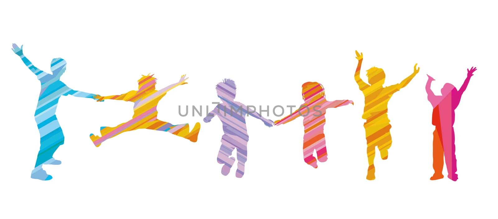 Pleasure and joy in a group of children, illustration