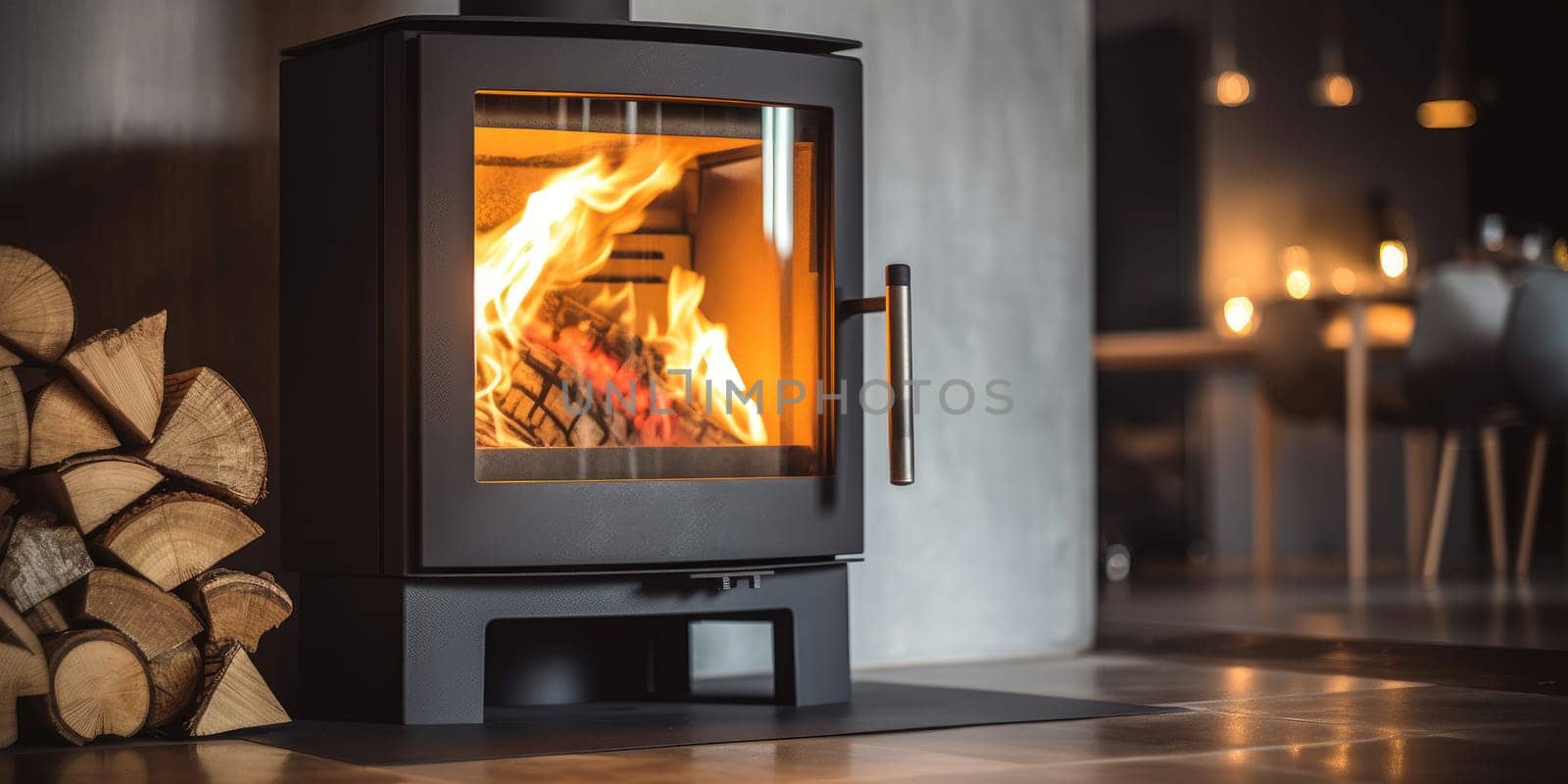 A fireplace in a modern living room - AI generated