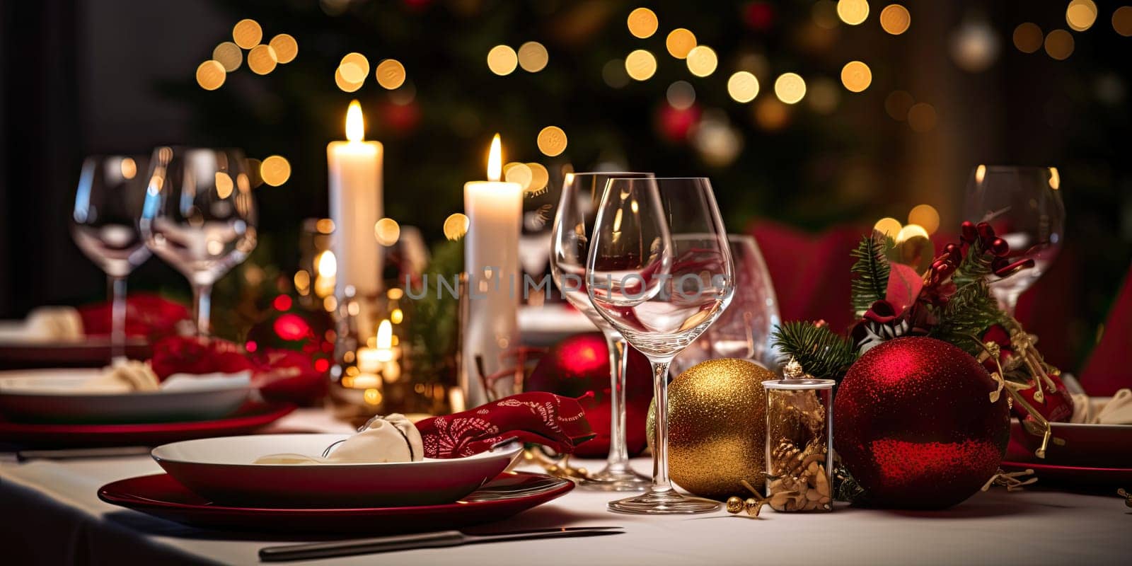 Festive dinner table setting - AI generated