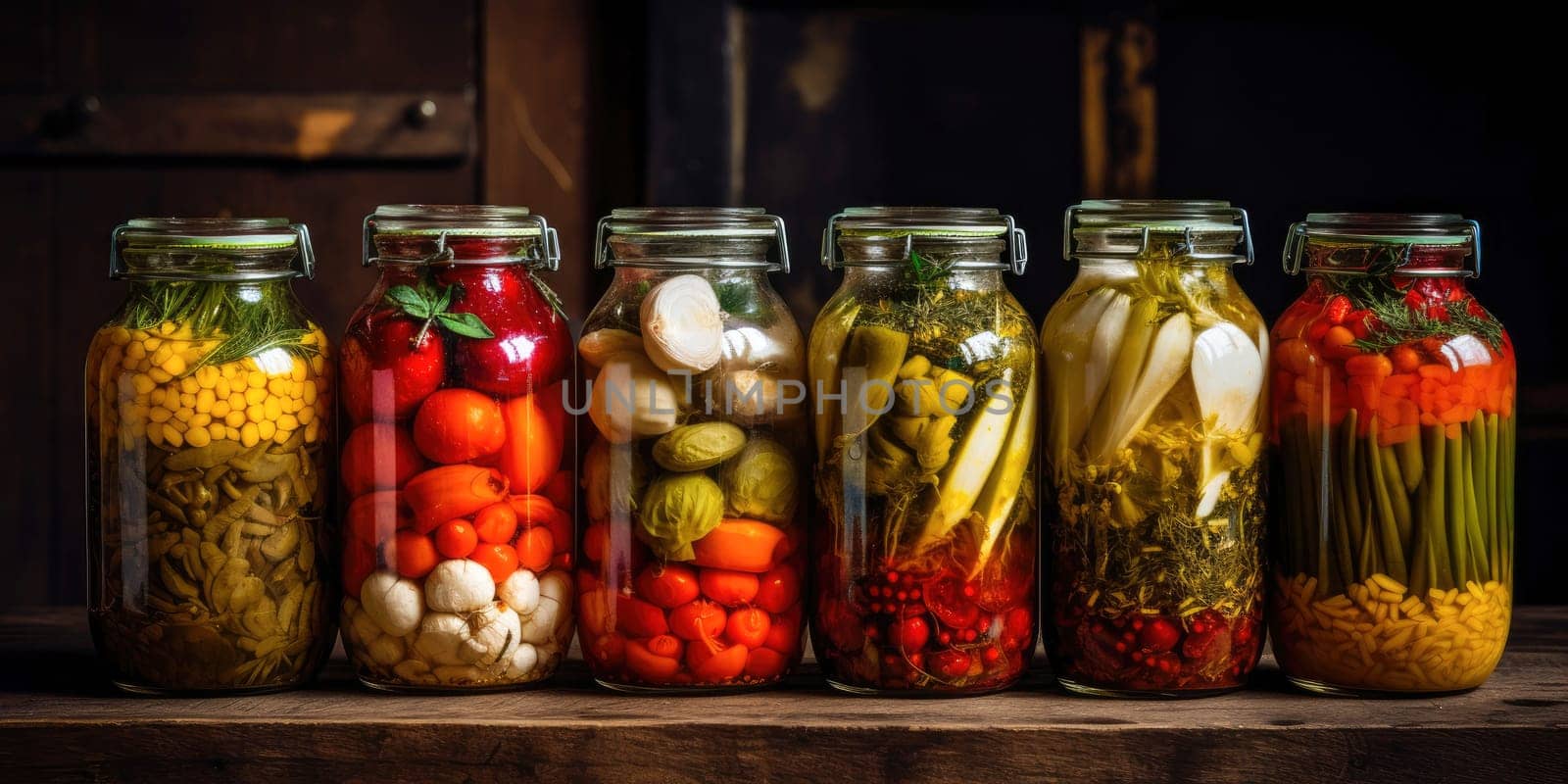 Fermented vegetables in jars - AI generated