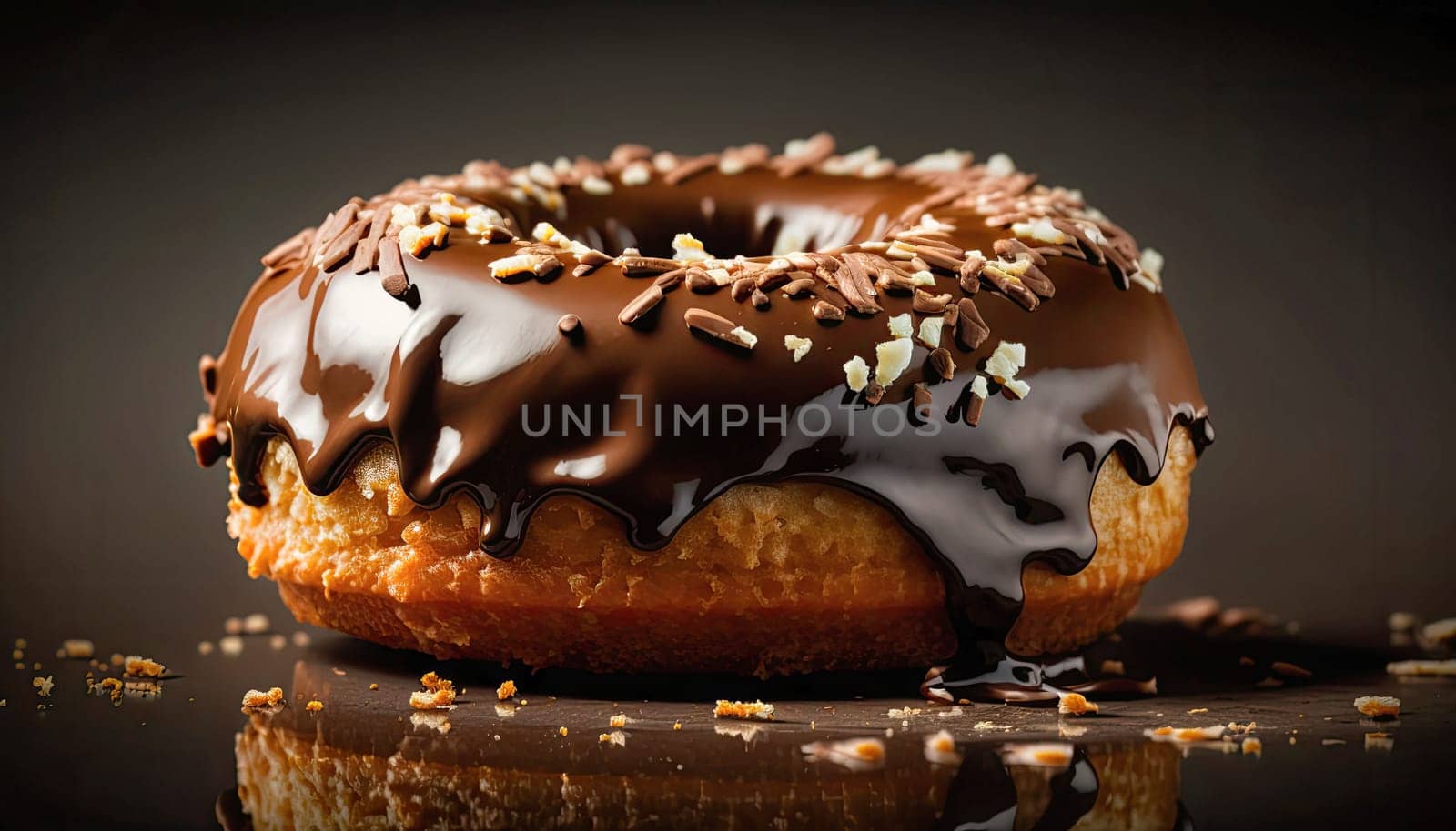 Closeup of a chocolate glazed donut - AI generated